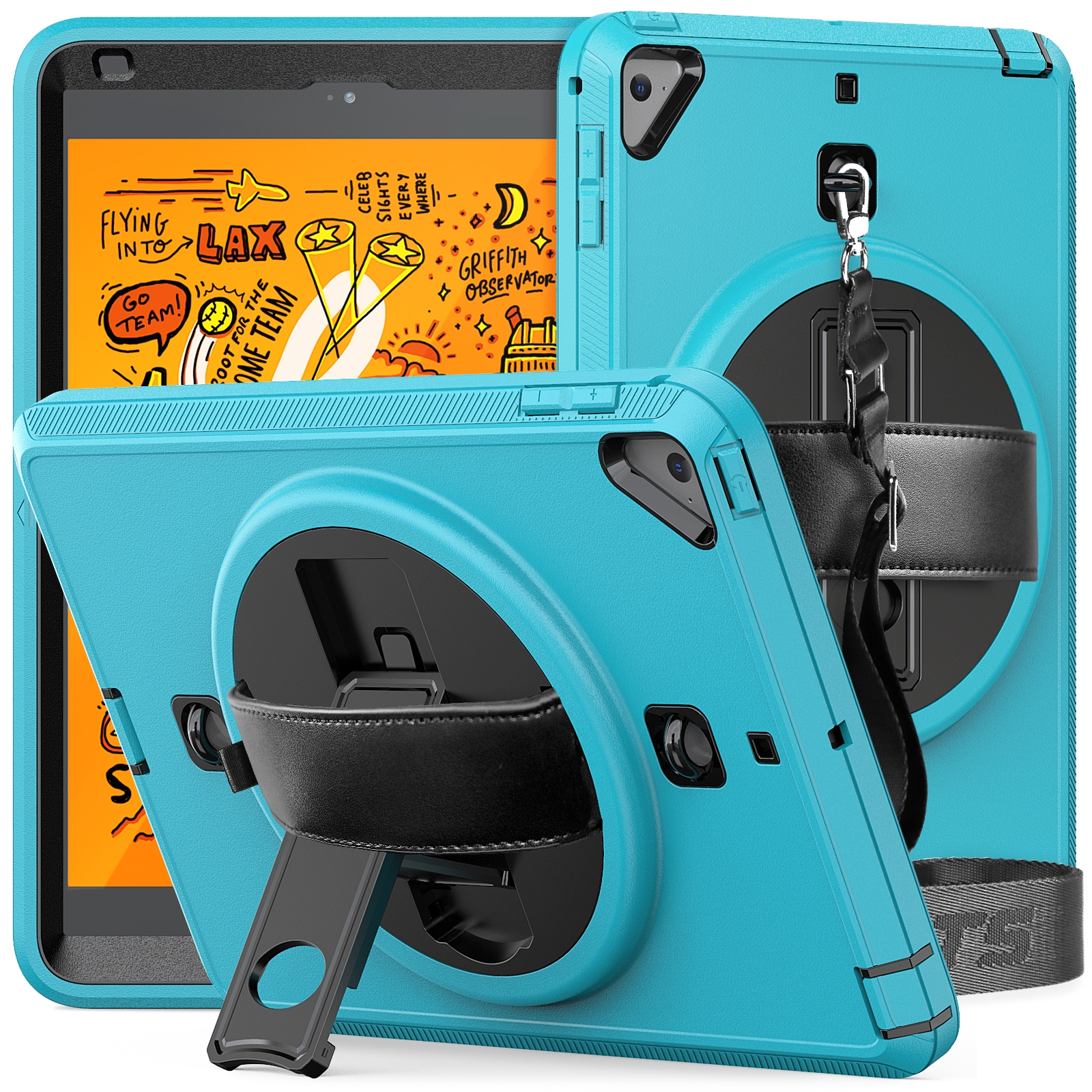 Shockproof TPU + PC Tablet Case with Holder & Pen Slot & Shoulder Strap For iPad mini 2019 / mini 4(Light Blue) Shockproof TPU + PC Tablet Case with Holder & Pen Slot & Shoulder Strap For iPad mini 2019 / mini 4(Light Blue)