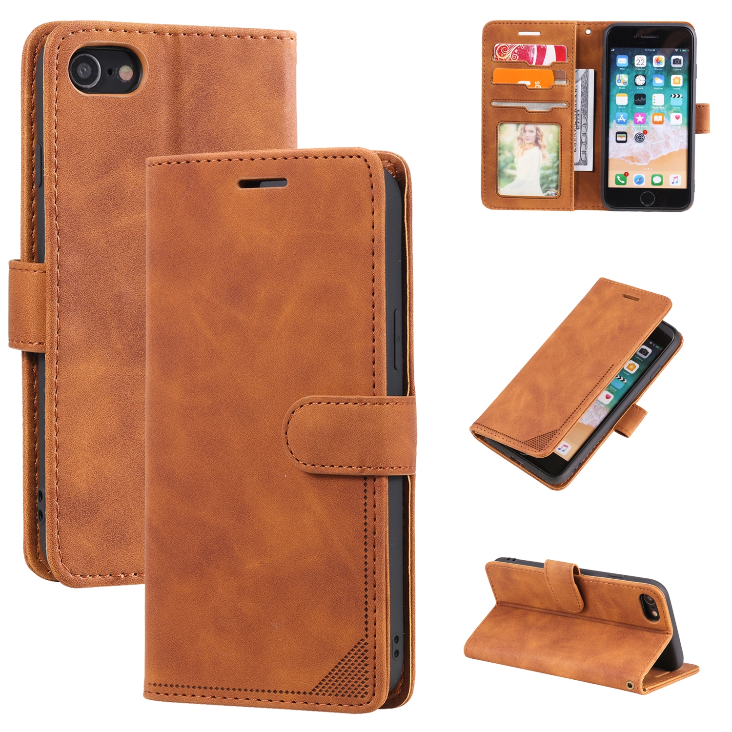 For iPhone SE 2022 / SE 2020 / 8 / 7 Skin Feel Anti-theft Brush Horizontal Flip Leather Phone Case(Brown) For iPhone SE 2022 / SE 2020 / 8 / 7 Skin Feel Anti-theft Brush Horizontal Flip Leather Phone Case(Brown)