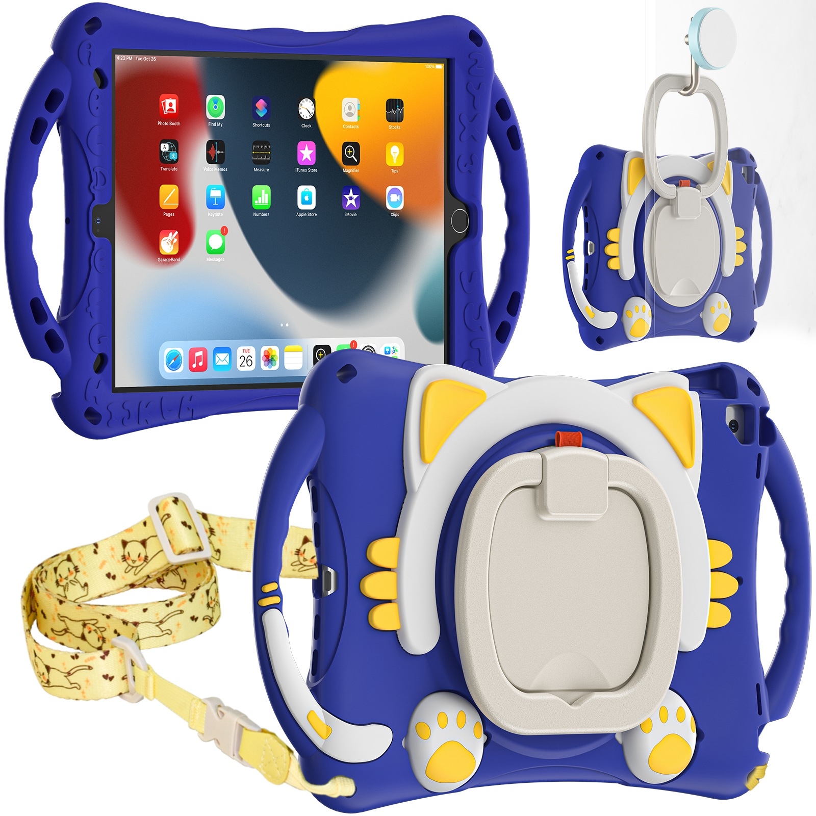 Cute Cat King Kids Shockproof Silicone Tablet Case with Holder & Shoulder Strap & Handle For iPad 10.2 2019 / 2020 / 2021 / Pro 10.5(Dark Blue) Cute Cat King Kids Shockproof Silicone Tablet Case with Holder & Shoulder Strap & Handle For iPad 10.2 2019 / 2020 / 2021 / Pro 10.5(Dark Blue)