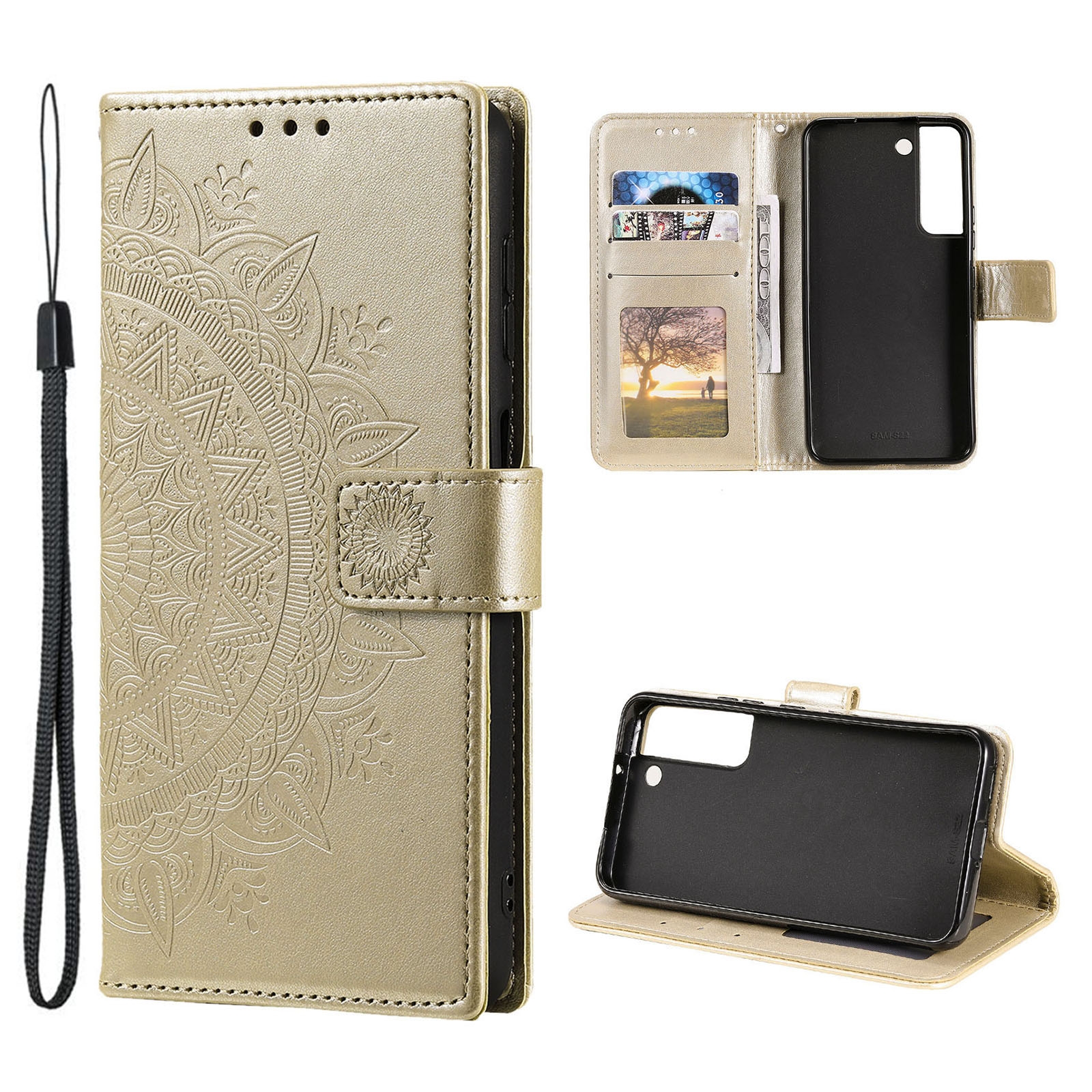For Samsung Galaxy S22 5G Totem Flower Embossed Horizontal Flip Phone Leather Case with Holder & Card Slots & Wallet(Gold) For Samsung Galaxy S22 5G Totem Flower Embossed Horizontal Flip Phone Leather Case with Holder & Card Slots & Wallet(Gold)