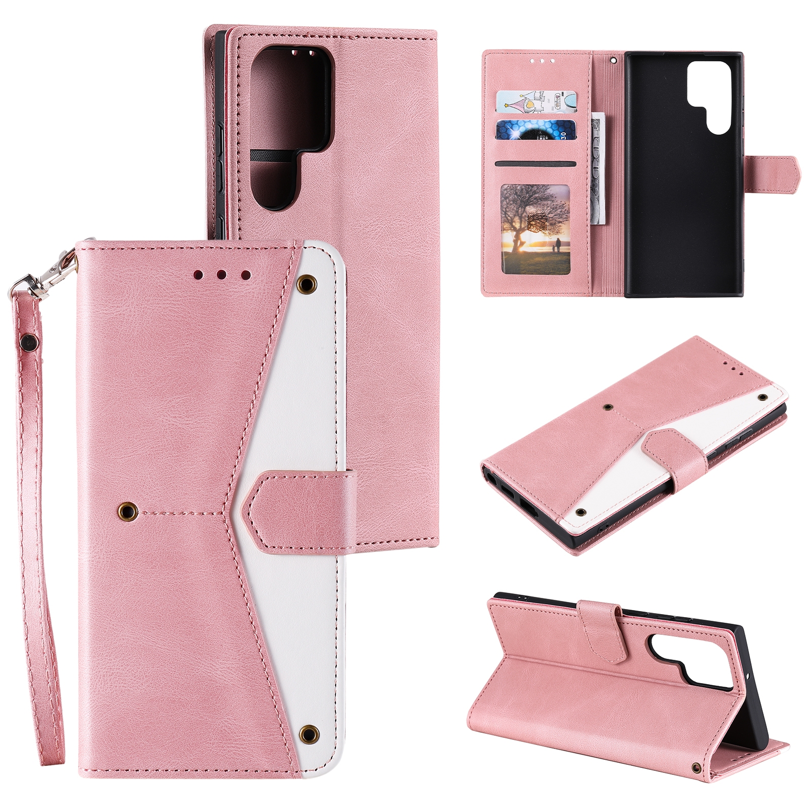 For Samsung Galaxy S22 Ultra 5G Stitching Calf Texture Horizontal Flip Phone Leather Case with Holder & Card Slots & Wallet(Rose Gold) For Samsung Galaxy S22 Ultra 5G Stitching Calf Texture Horizontal Flip Phone Leather Case with Holder & Card Slots & Wallet(Rose Gold)