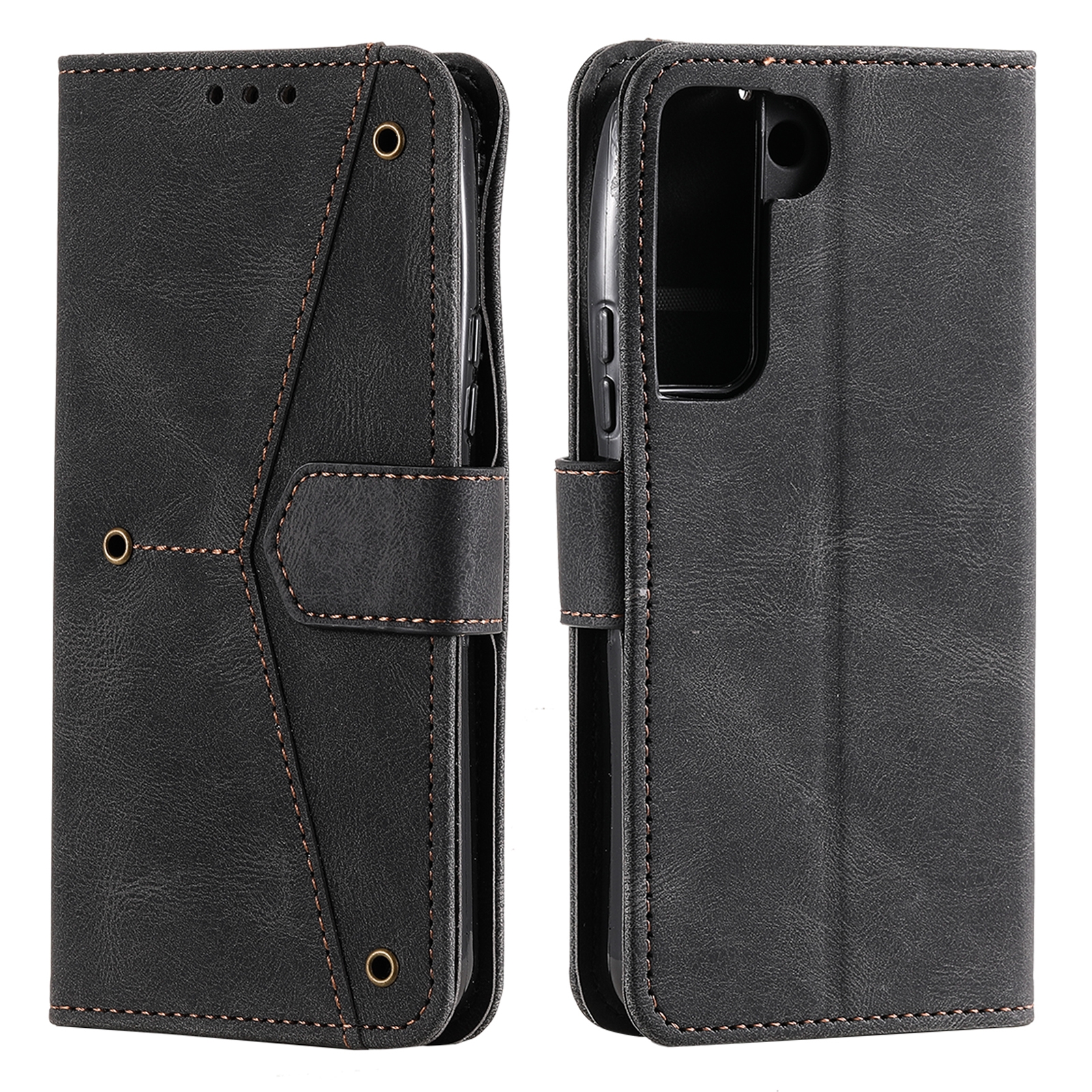 For Samsung Galaxy S22+ 5G Stitching Calf Texture Horizontal Flip Phone Leather Case with Holder & Card Slots & Wallet(Black) For Samsung Galaxy S22+ 5G Stitching Calf Texture Horizontal Flip Phone Leather Case with Holder & Card Slots & Wallet(Black)