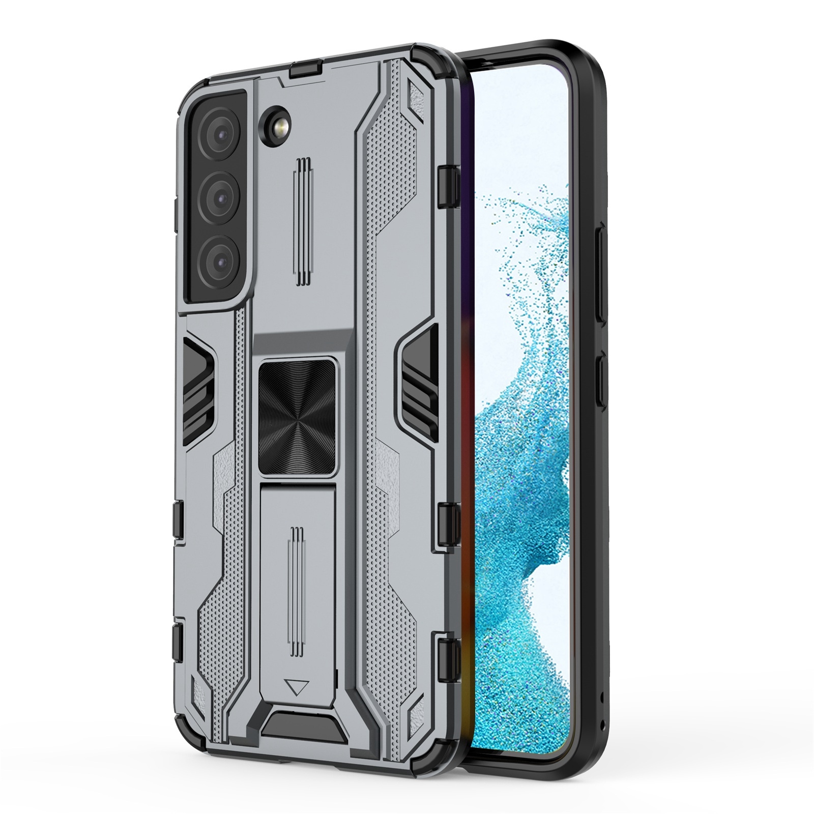 For Samsung Galaxy S22 5G Supersonic PC + TPU Shock-proof Phone Case with Holder(Grey) For Samsung Galaxy S22 5G Supersonic PC + TPU Shock-proof Phone Case with Holder(Grey)