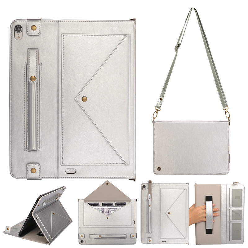For iPad Pro 12.9 inch (2018) Envelope Horizontal Flip PU Leather Case with Card Slots & Pen Slots & Holder & Wallet & Photo Frame & Shoulder Strap(Silver) For iPad Pro 12.9 inch (2018) Envelope Horizontal Flip PU Leather Case with Card Slots & Pen Slots & Holder & Wallet & Photo Frame & Shoulder Strap(Silver)