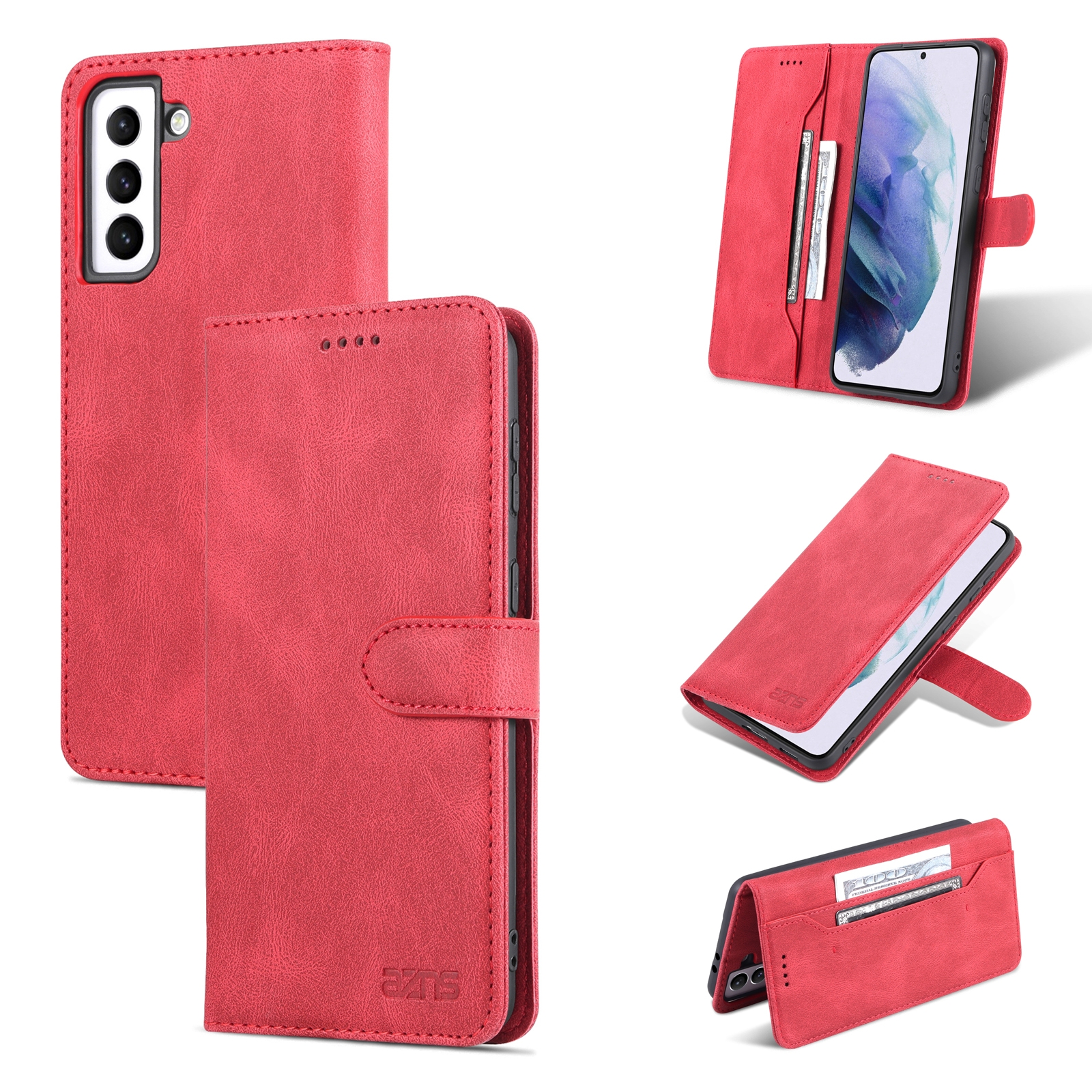 For Samsung Galaxy S21 5G AZNS Dream II Skin Feel PU+TPU Horizontal Flip Leather Phone Case with Holder & Card Slots & Wallet(Red) For Samsung Galaxy S21 5G AZNS Dream II Skin Feel PU+TPU Horizontal Flip Leather Phone Case with Holder & Card Slots & Wallet(Red)