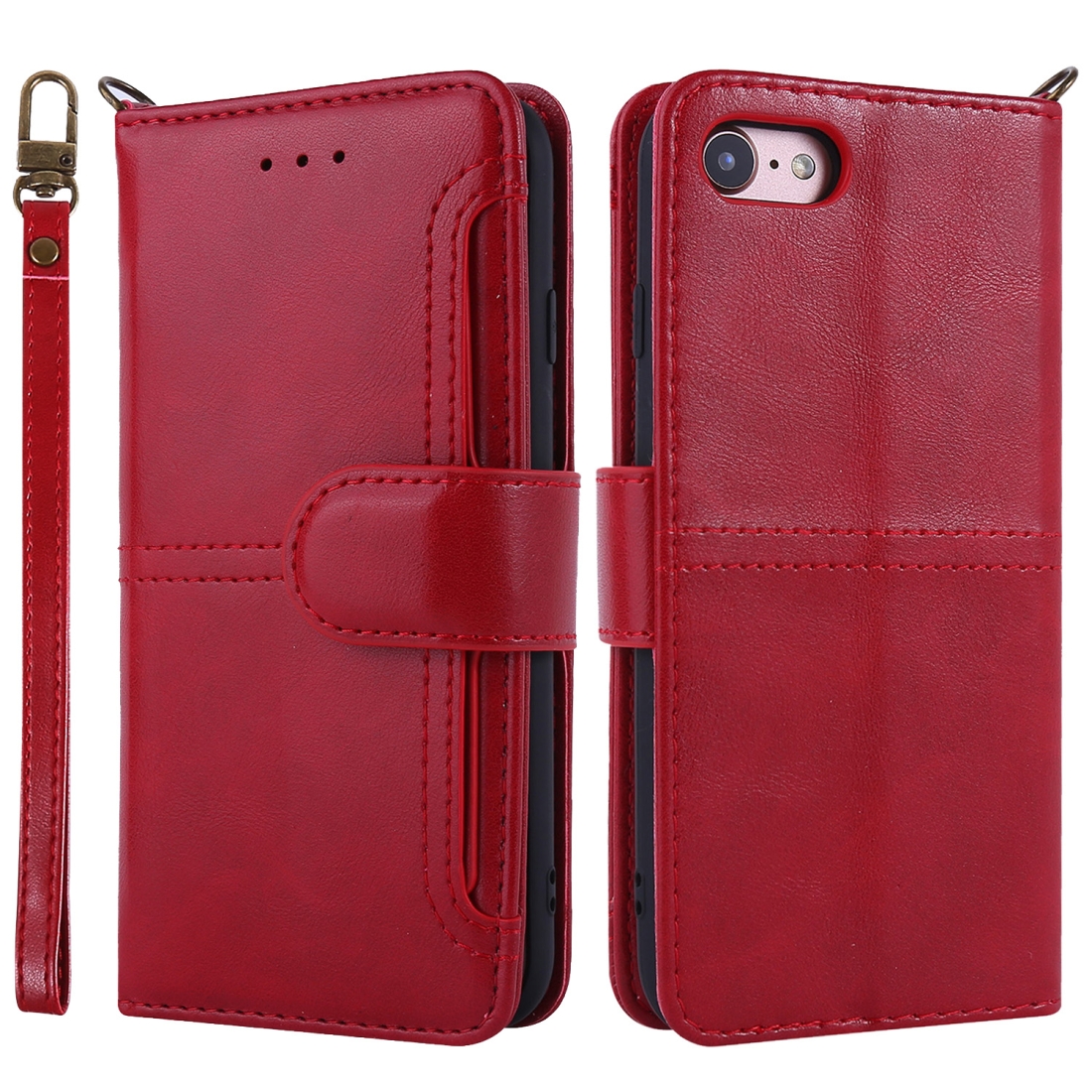 For iPhone SE 2022 / SE 2020 / 8 / 7 Lambskin Texture Horizontal Flip PU Leather Case with Holder & Card Slots & Frame & Lanyard(Red) For iPhone SE 2022 / SE 2020 / 8 / 7 Lambskin Texture Horizontal Flip PU Leather Case with Holder & Card Slots & Frame & Lanyard(Red)