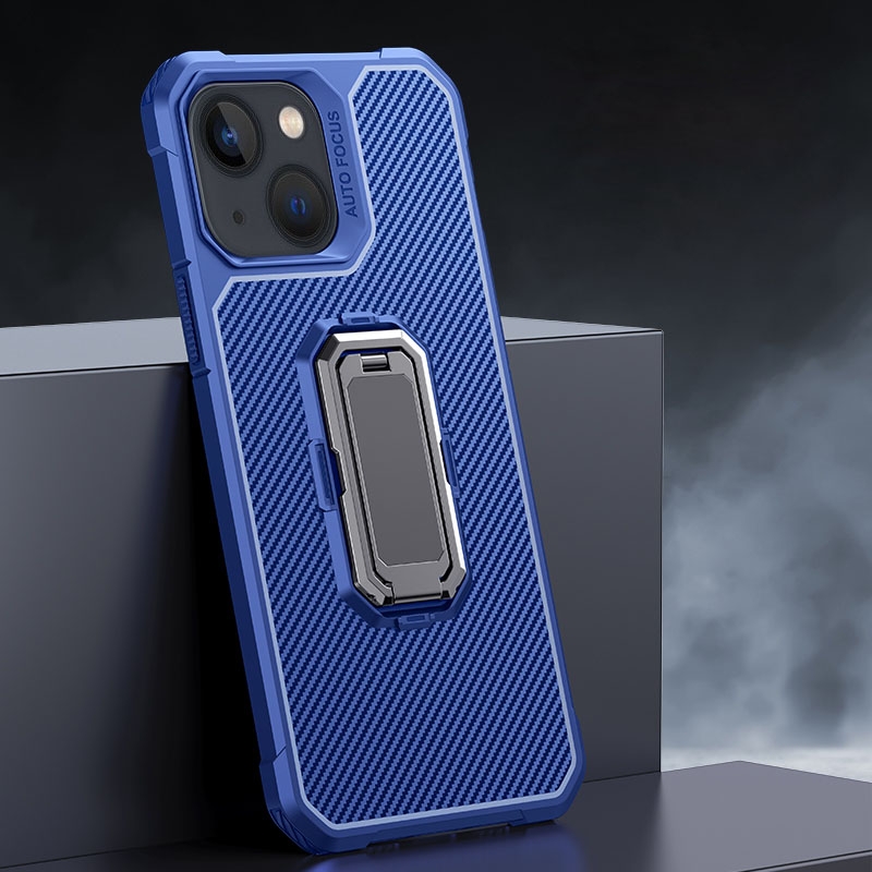 For iPhone 13 mini Carbon Fiber Texture Phone Case with Holder (Blue+Black) For iPhone 13 mini Carbon Fiber Texture Phone Case with Holder (Blue+Black)