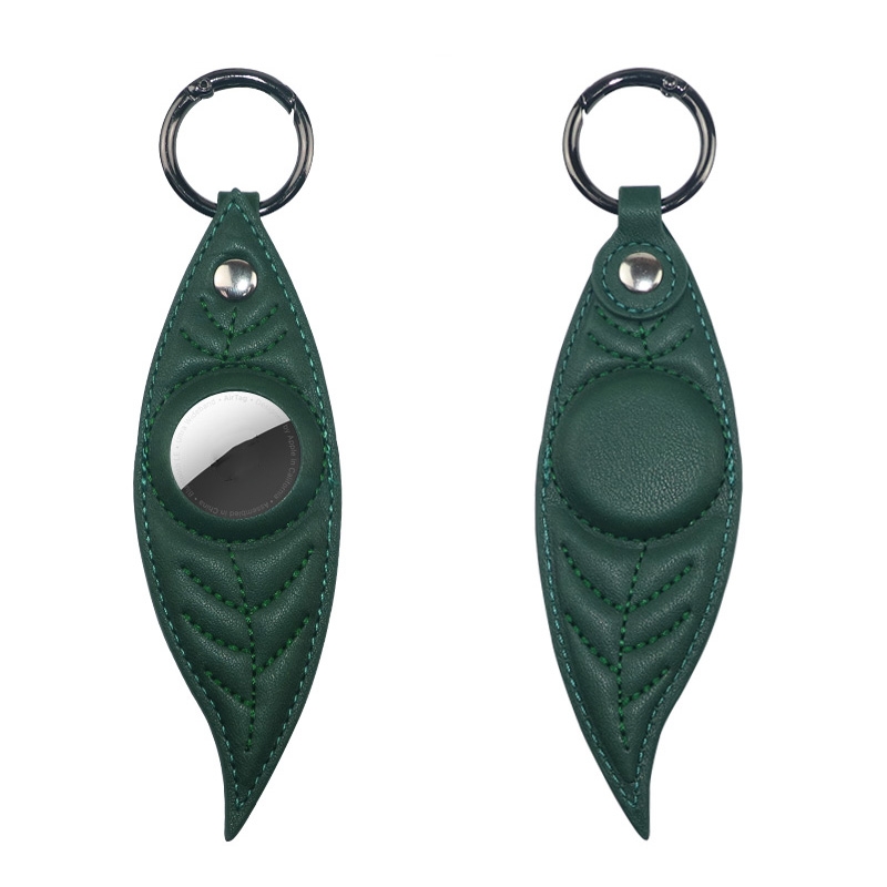 JDK-E3 Leaf Leather Protective Case with Key Ring for AirTag(Green)