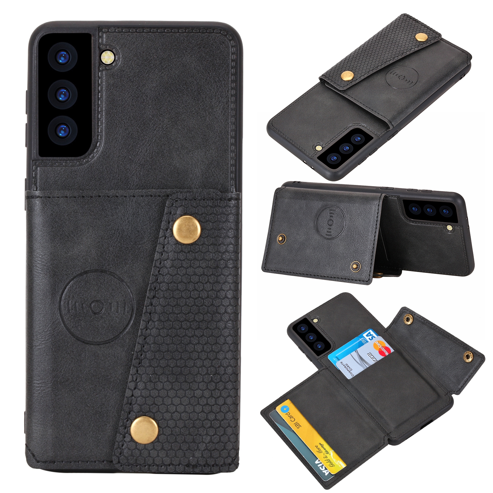 For Samsung Galaxy S22 5G Double Buckle PU + TPU Magnetic Phone Case(Black) For Samsung Galaxy S22 5G Double Buckle PU + TPU Magnetic Phone Case(Black)