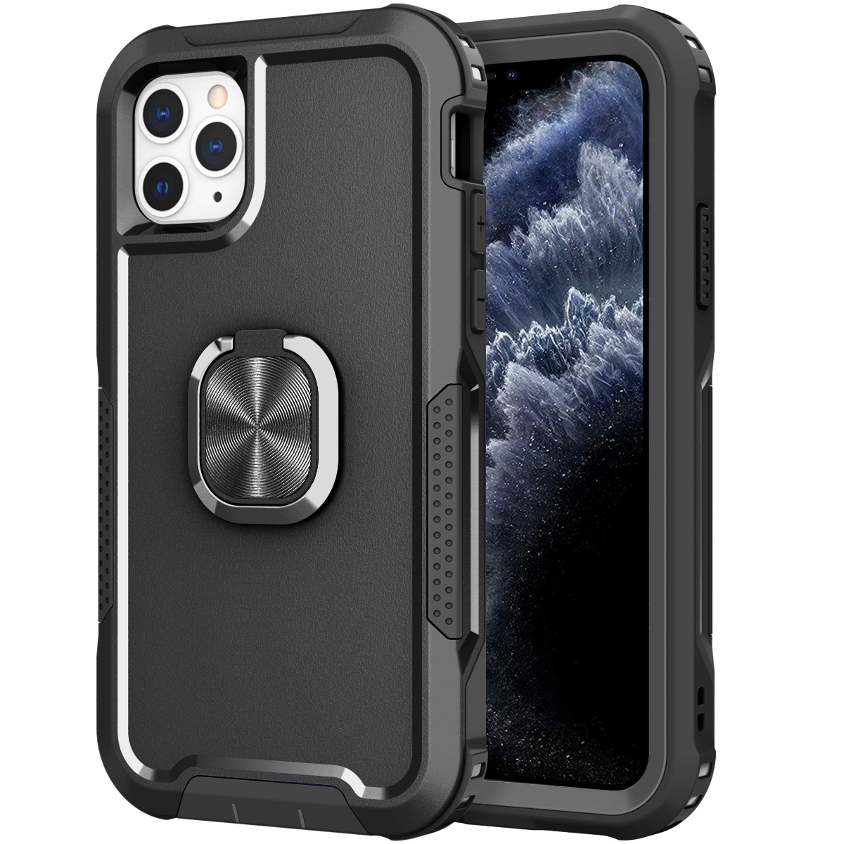 3 in 1 PC + TPU Phone Case with Ring Holder For iPhone 11 Pro(Black) 3 in 1 PC + TPU Phone Case with Ring Holder For iPhone 11 Pro(Black)