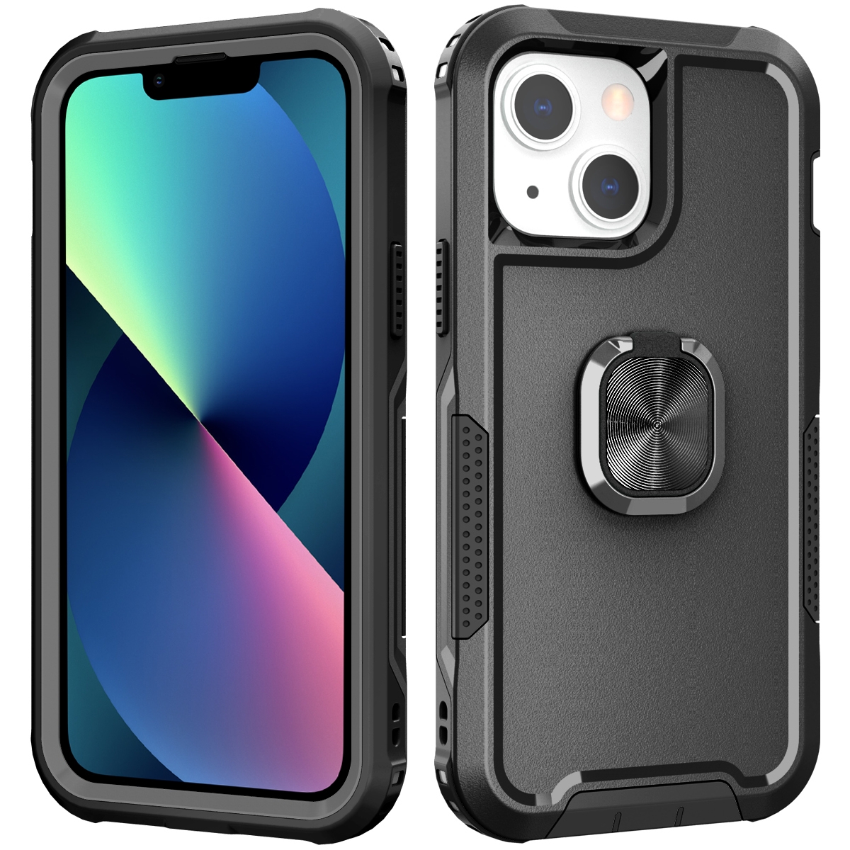 For iPhone 13 mini 3 in 1 PC + TPU Phone Case with Ring Holder (Black) For iPhone 13 mini 3 in 1 PC + TPU Phone Case with Ring Holder (Black)