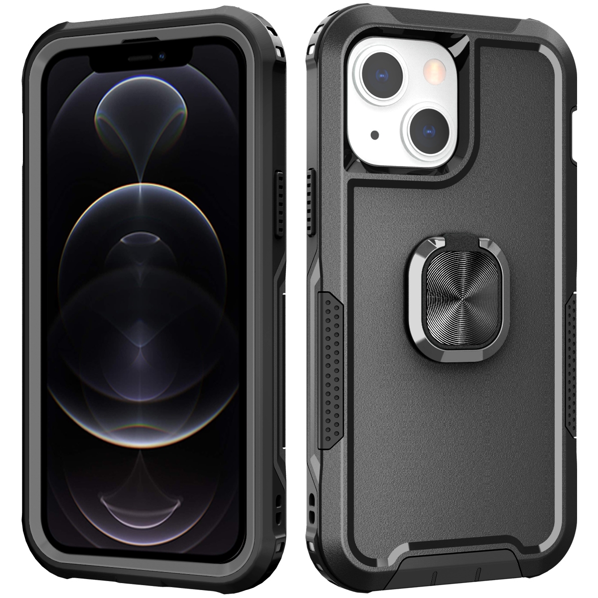 For iPhone 12 / 12 Pro 3 in 1 PC + TPU Phone Case with Ring Holder(Black) For iPhone 12 / 12 Pro 3 in 1 PC + TPU Phone Case with Ring Holder(Black)