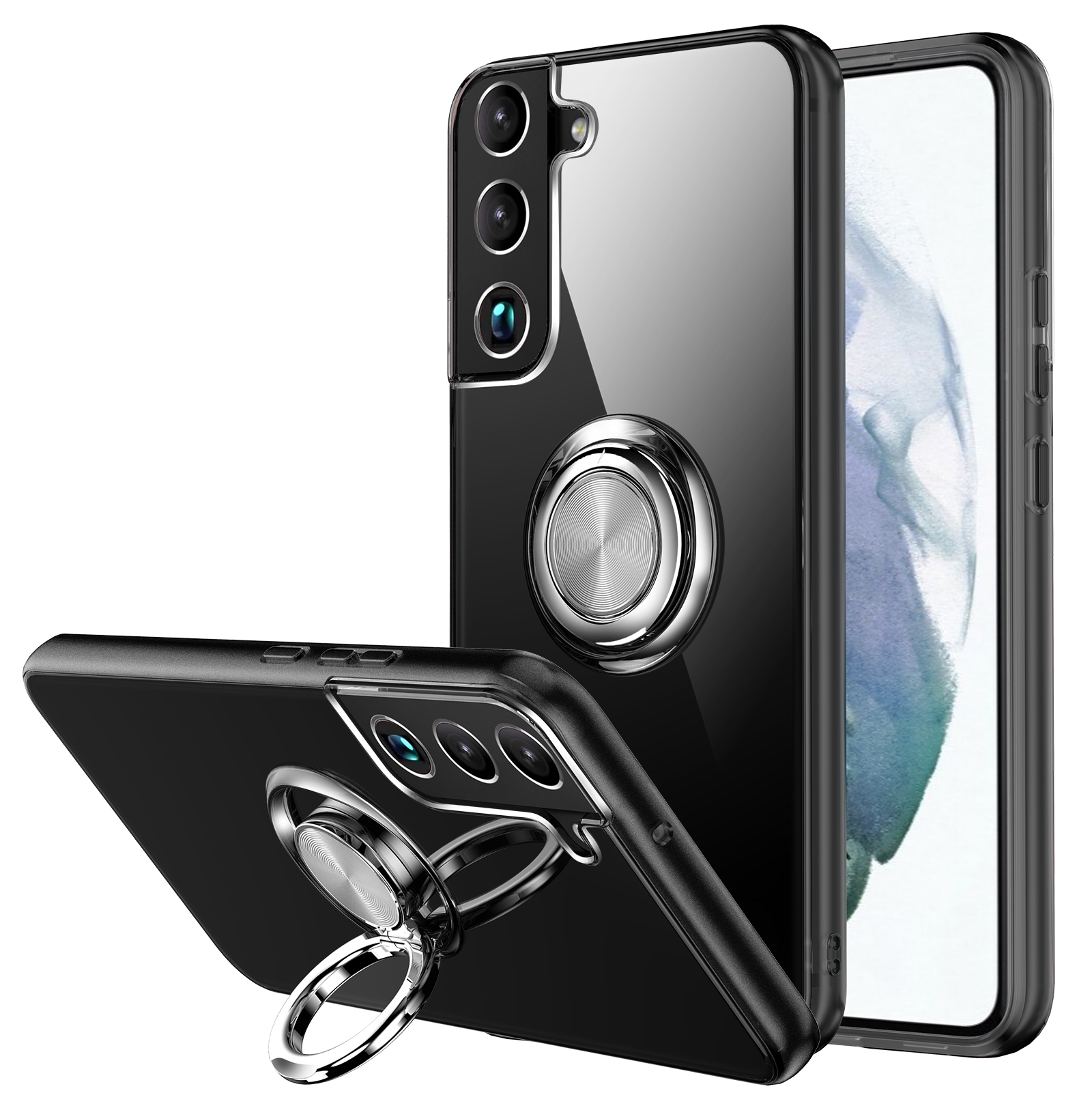 For Samsung Galaxy S22 5G Shockproof Matte Transparent TPU Phone Case with Ring Holder(Transparent Black) For Samsung Galaxy S22 5G Shockproof Matte Transparent TPU Phone Case with Ring Holder(Transparent Black)