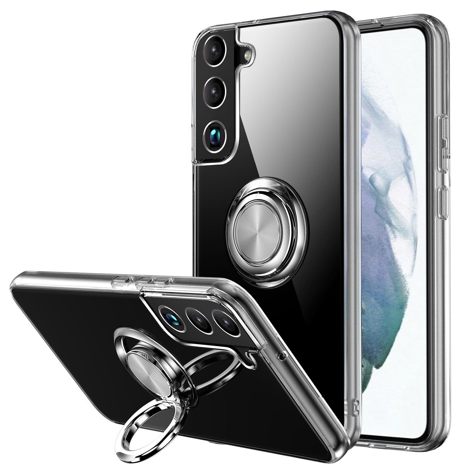 For Samsung Galaxy S22+ 5G Shockproof Matte Transparent TPU Phone Case with Ring Holder(Transparent) For Samsung Galaxy S22+ 5G Shockproof Matte Transparent TPU Phone Case with Ring Holder(Transparent)