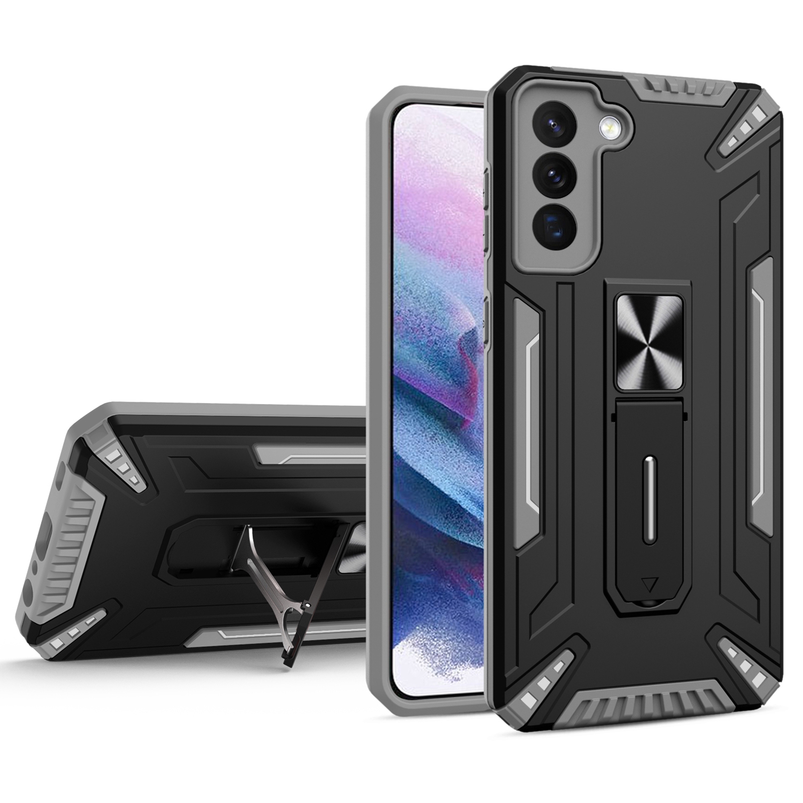 For Samsung Galaxy S22 5G War-god Armor TPU + PC Shockproof Magnetic Phone Case with Folding Holder(Grey) For Samsung Galaxy S22 5G War-god Armor TPU + PC Shockproof Magnetic Phone Case with Folding Holder(Grey)