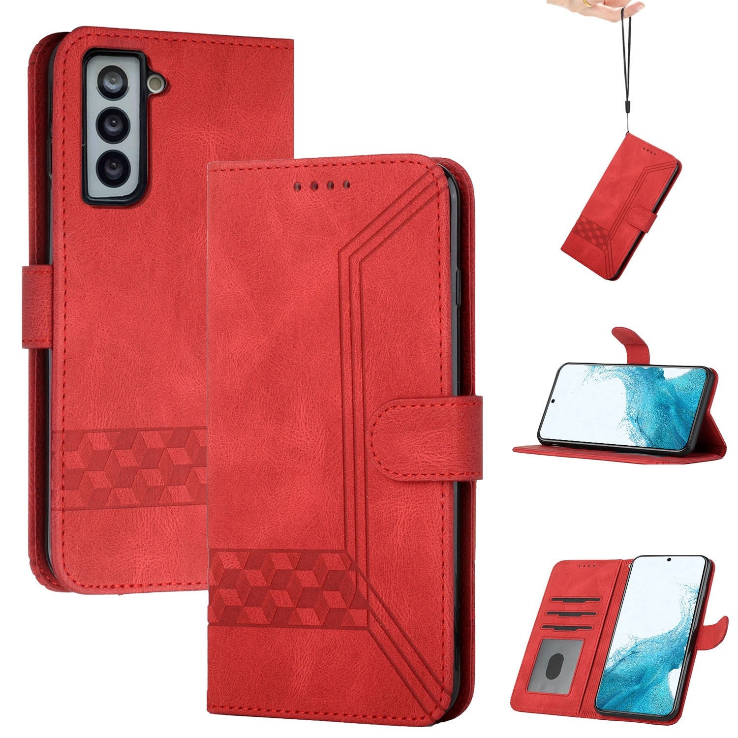 For Samsung Galaxy S22+ 5G Cubic Skin Feel Flip Leather Phone Case(Red) For Samsung Galaxy S22+ 5G Cubic Skin Feel Flip Leather Phone Case(Red)