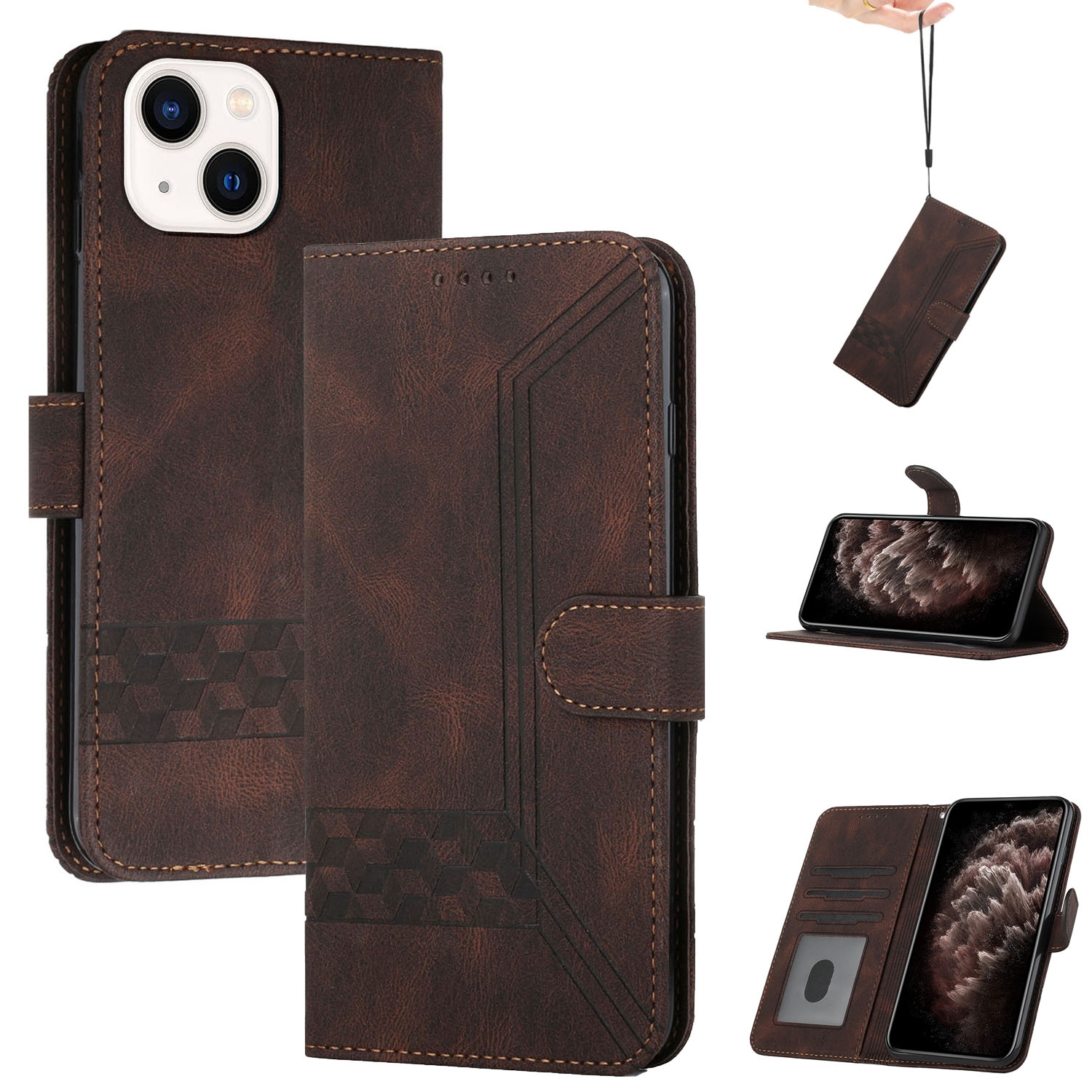 For iPhone 13 mini Cubic Skin Feel Flip Leather Phone Case (Brown) For iPhone 13 mini Cubic Skin Feel Flip Leather Phone Case (Brown)