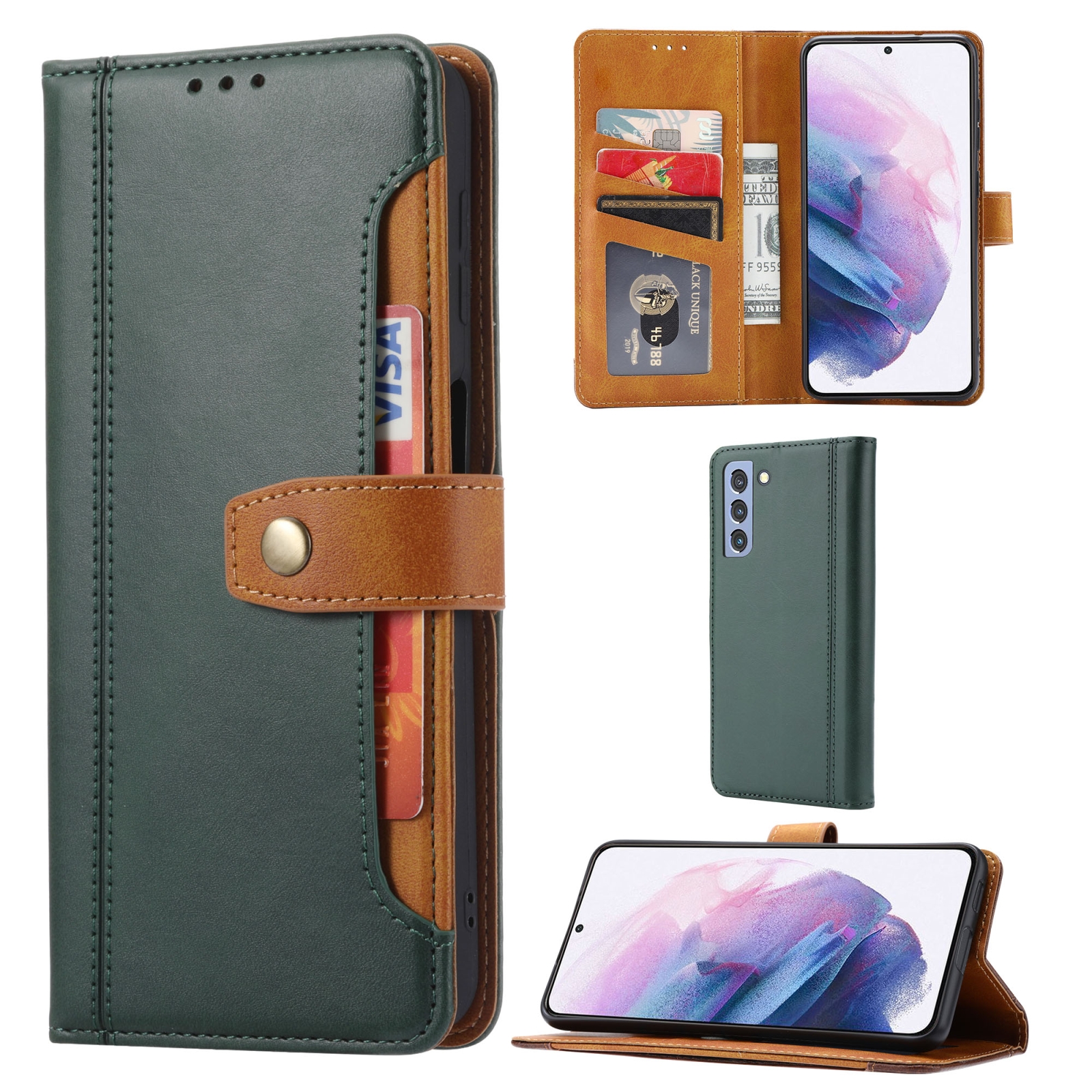 For Samsung Galaxy S22 5G Calf Texture Double Fold Leather Phone Case(Green) For Samsung Galaxy S22 5G Calf Texture Double Fold Leather Phone Case(Green)