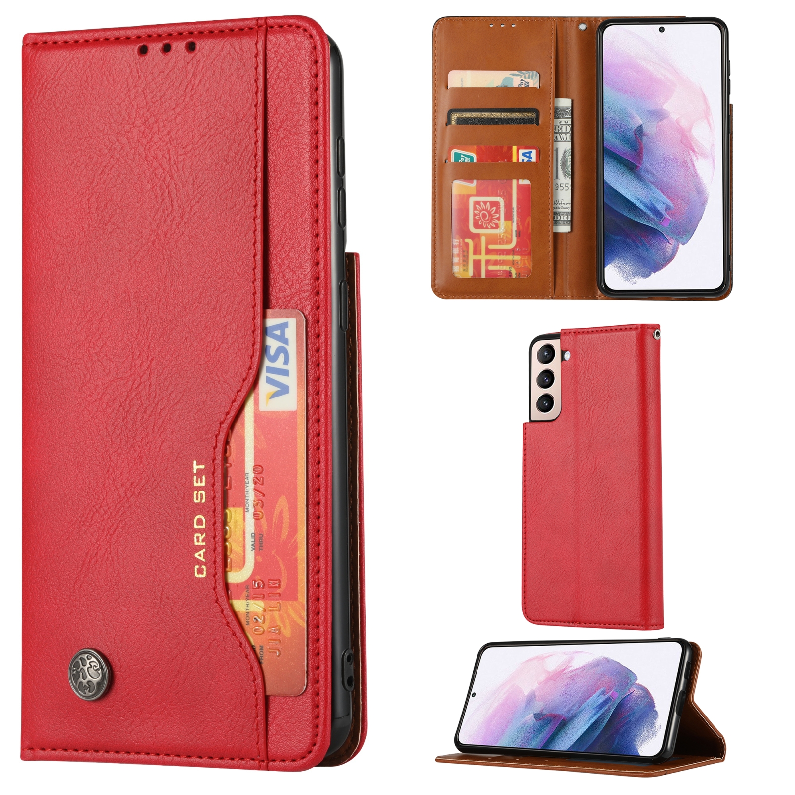 For Samsung Galaxy S22 5G Knead Skin Texture Leather Phone Case(Red) For Samsung Galaxy S22 5G Knead Skin Texture Leather Phone Case(Red)