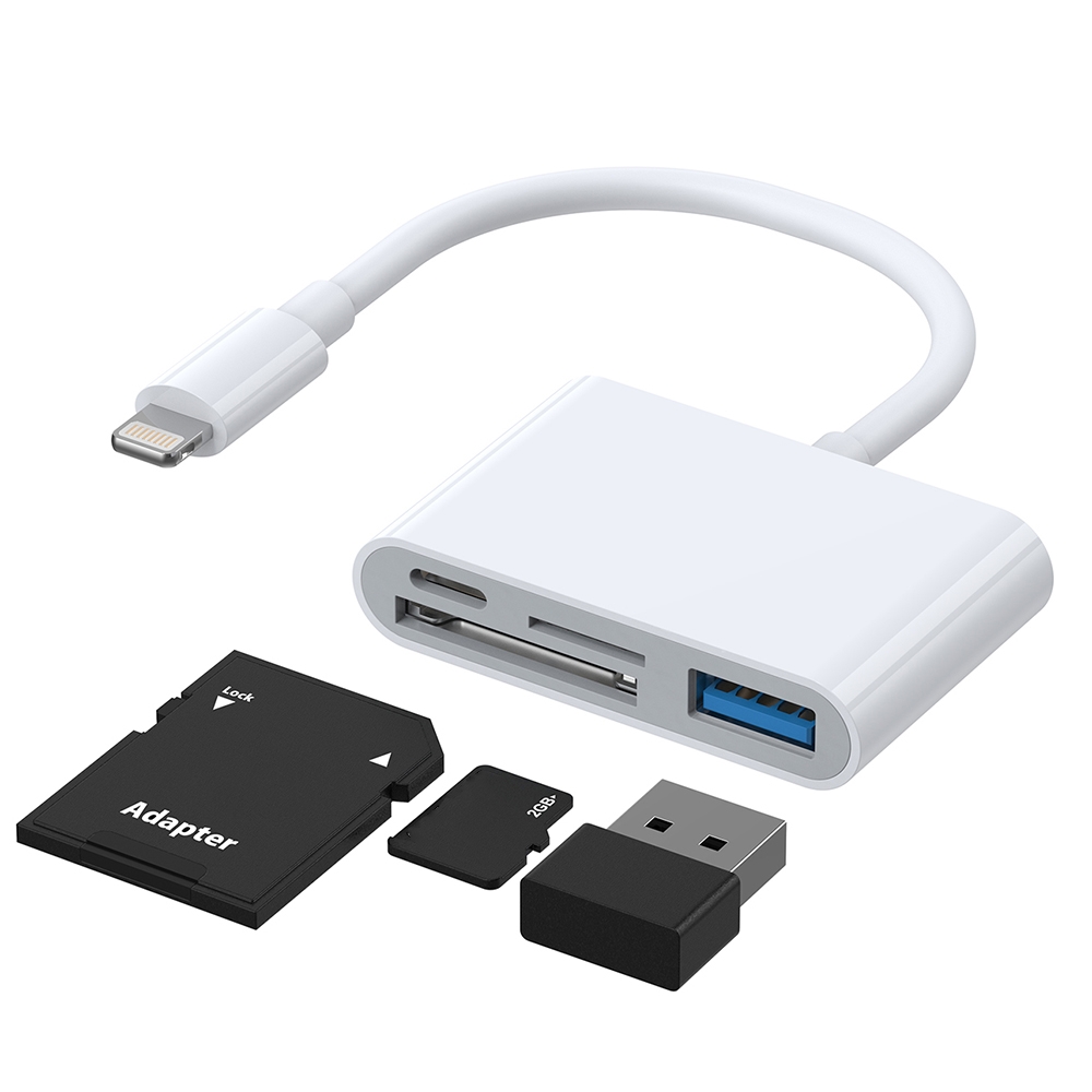 JOYROOM S-H142 4 in 1 8 Pin to SD / TF Card + 8 Pin Charge + USB Interface OTG Camera Reader Adapter(White) JOYROOM S-H142 4 in 1 8 Pin to SD / TF Card + 8 Pin Charge + USB Interface OTG Camera Reader Adapter(White)