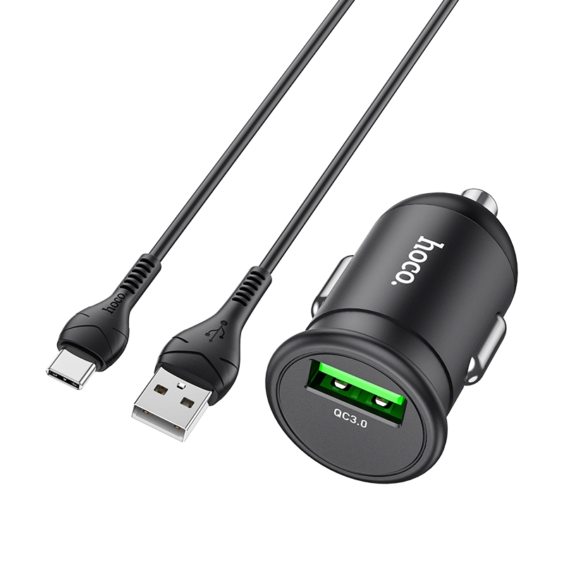 hoco Z43 Mighty Single Port QC3.0 18W Car Charger with USB to USB-C / Type-C Data Cable(Black) hoco Z43 Mighty Single Port QC3.0 18W Car Charger with USB to USB-C / Type-C Data Cable(Black)