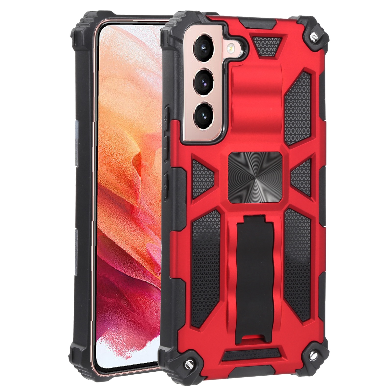 For Samsung Galaxy S22 5G Shockproof TPU + PC Magnetic Protective Phone Case with Holder(Red) For Samsung Galaxy S22 5G Shockproof TPU + PC Magnetic Protective Phone Case with Holder(Red)