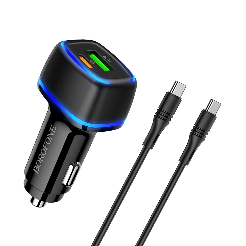 Borofone BZ14A PD 20W USB-C / Type-C + QC 3.0 USB Ports Car Charger with Ambient Light + 1m USB-C / Type-C to USB-C / Type-C Data Cable Set(Black) Borofone BZ14A PD 20W USB-C / Type-C + QC 3.0 USB Ports Car Charger with Ambient Light + 1m USB-C / Type-C to USB-C / Type-C Data Cable Set(Black)