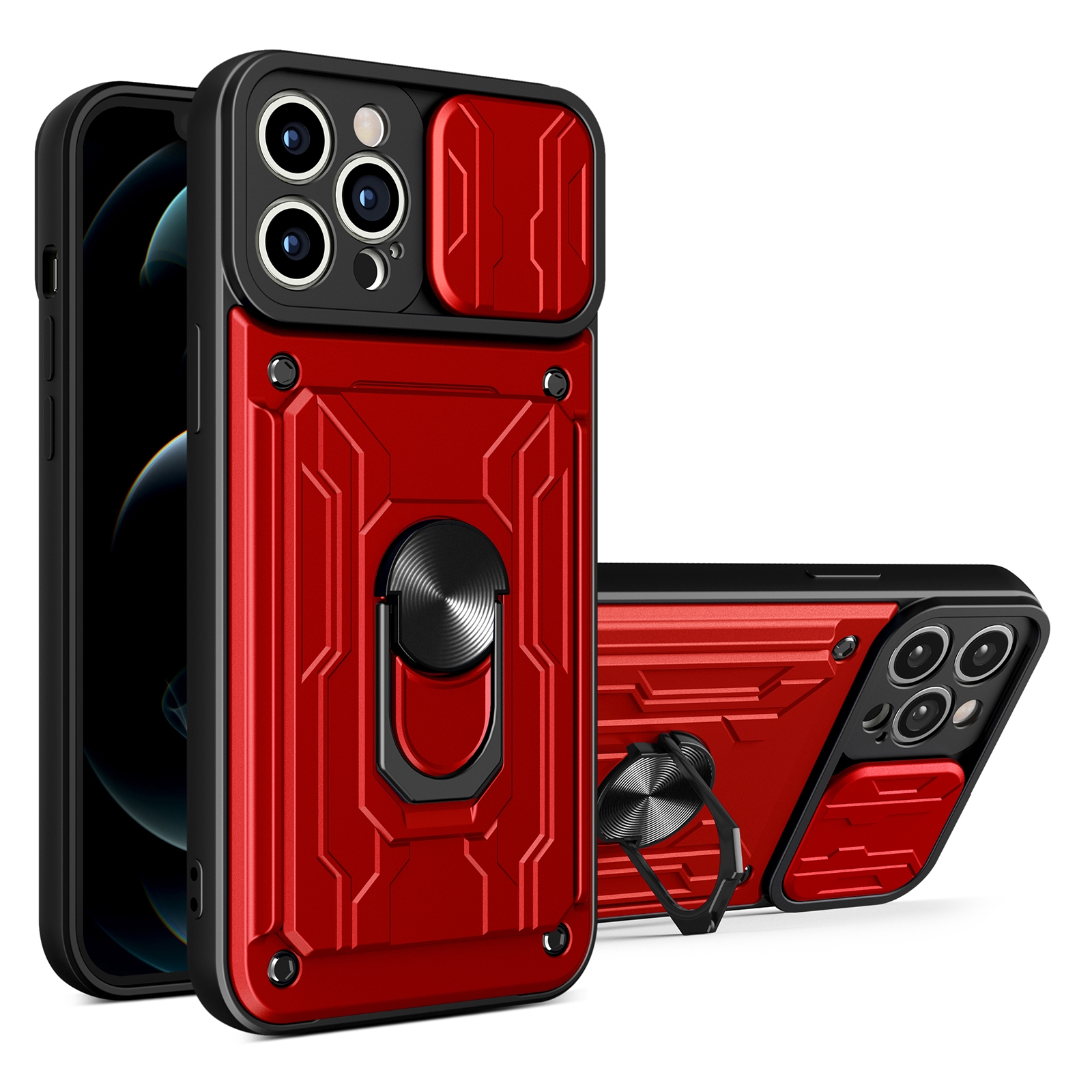 For iPhone 12 Pro Max Sliding Camshield Card Phone Case(Red) For iPhone 12 Pro Max Sliding Camshield Card Phone Case(Red)