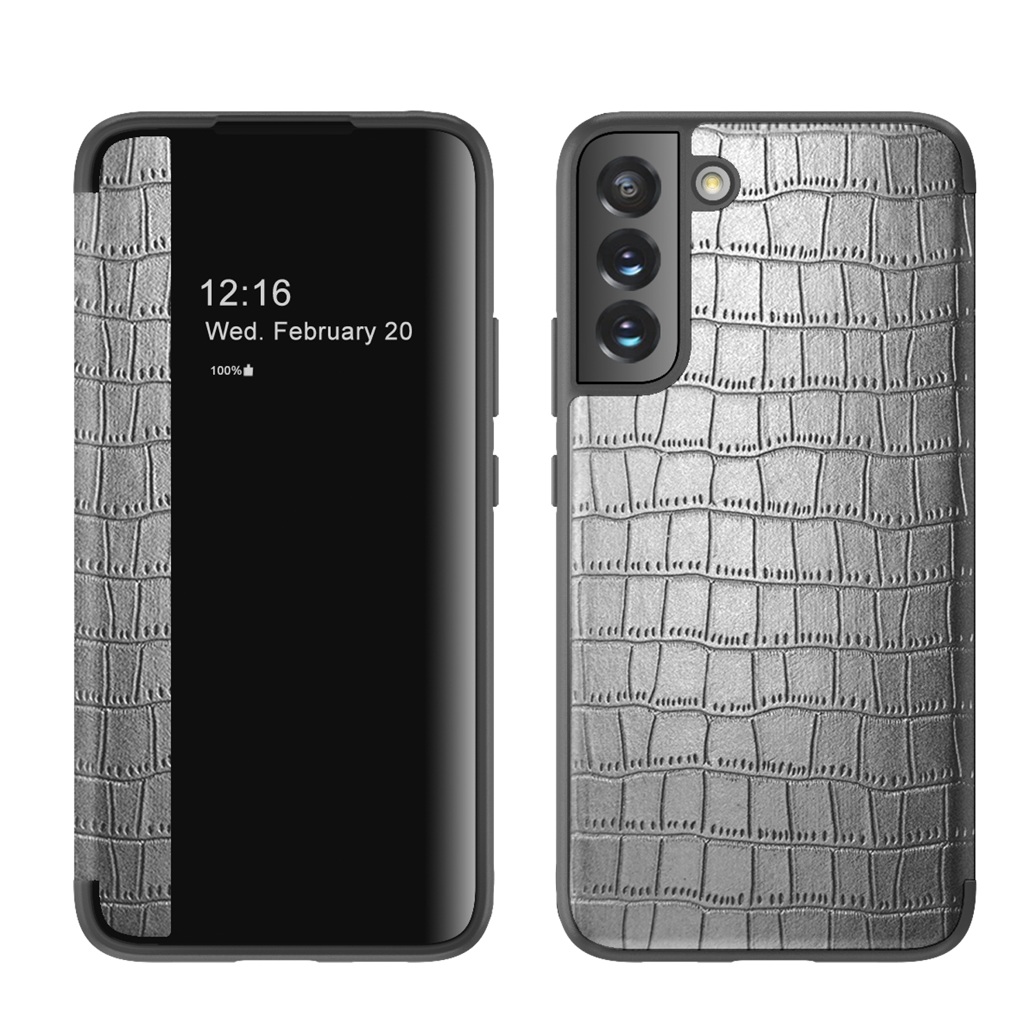 For Samsung Galaxy S22+ 5G Crocodile Texture Window View Leather Phone Case(Silver) For Samsung Galaxy S22+ 5G Crocodile Texture Window View Leather Phone Case(Silver)