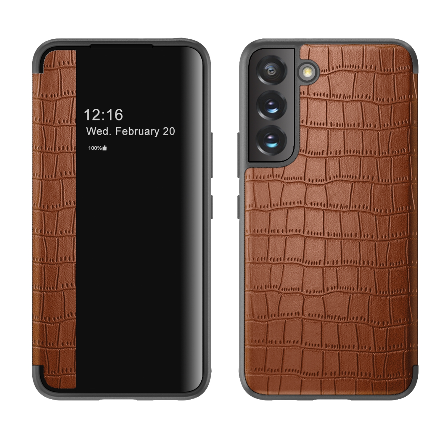 For Samsung Galaxy S22 5G Crocodile Texture Window View Leather Phone Case(Silver) For Samsung Galaxy S22 5G Crocodile Texture Window View Leather Phone Case(Silver)