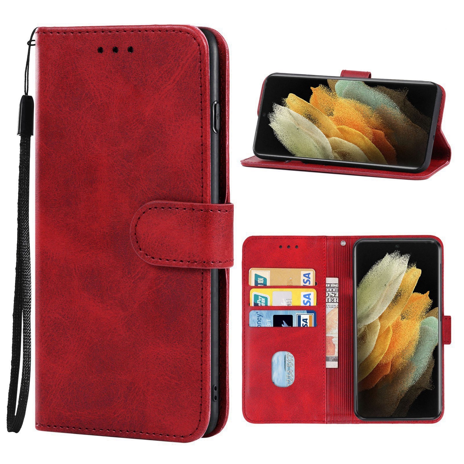 Leather Phone Case For Samsung Galaxy S21 Ultra 5G(Red) Leather Phone Case For Samsung Galaxy S21 Ultra 5G(Red)