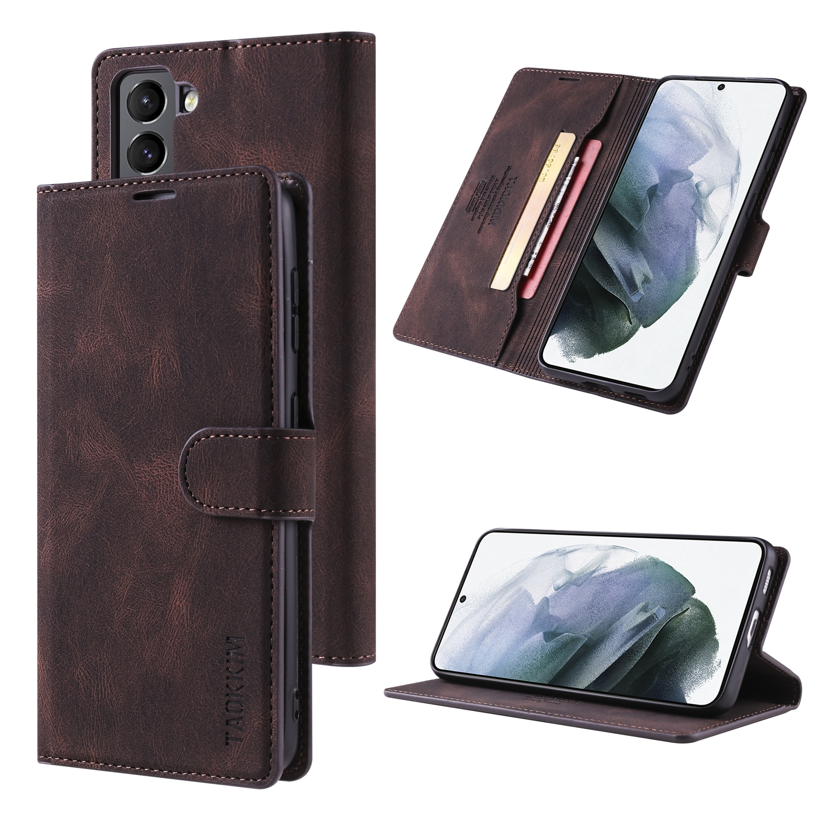 For Samsung Galaxy S22 5G TAOKKIM Calf Texture Leather Phone Case(Coffee) For Samsung Galaxy S22 5G TAOKKIM Calf Texture Leather Phone Case(Coffee)