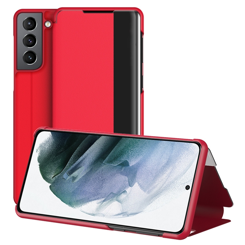 For Samsung Galaxy S22 5G Window View Leather Phone Case(Red) For Samsung Galaxy S22 5G Window View Leather Phone Case(Red)