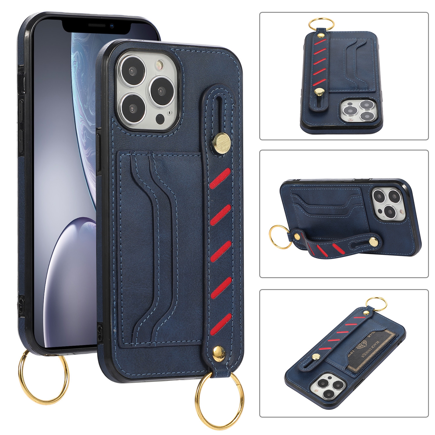 For iPhone 13 Pro Wristband Wallet Leather Phone Case (Blue)