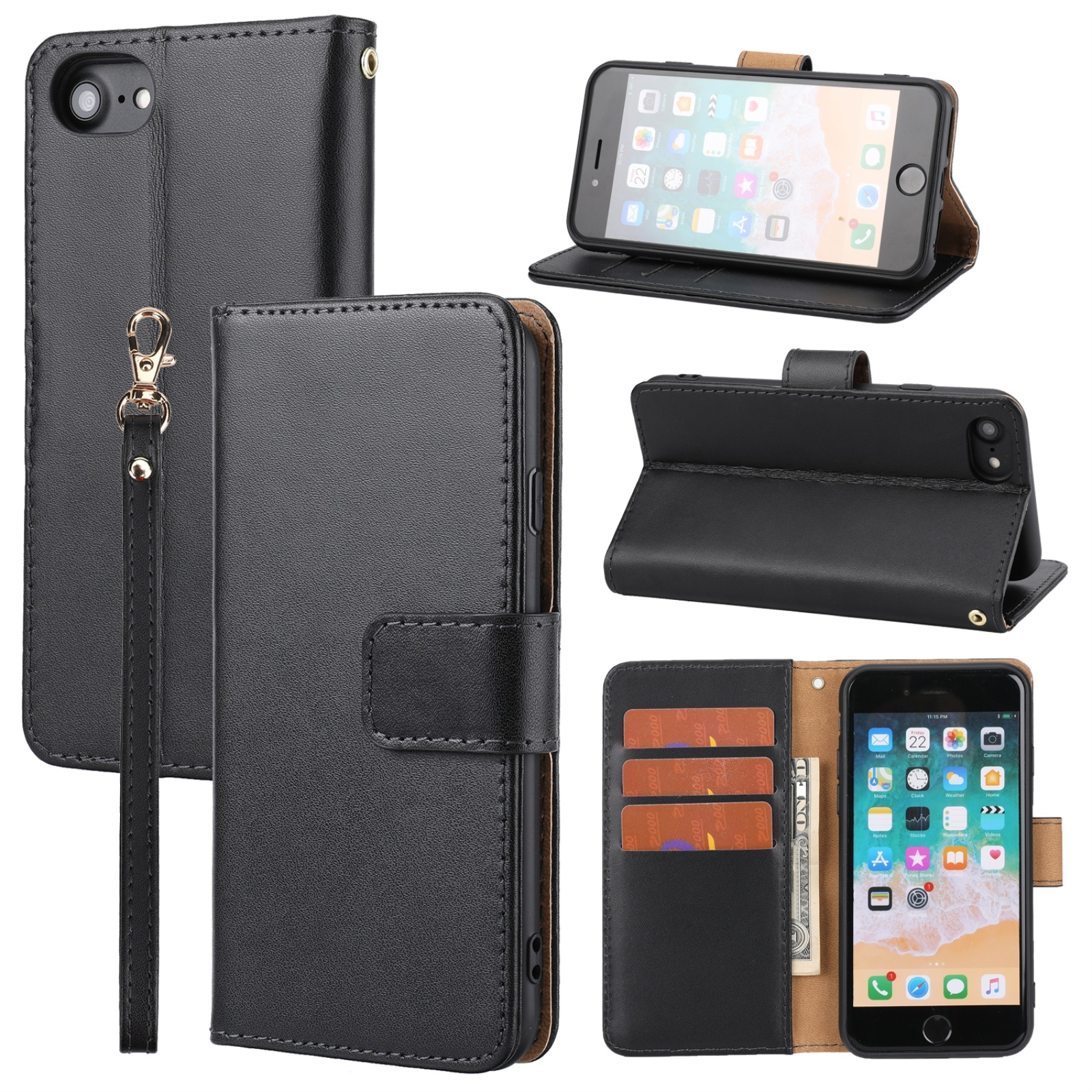 For iPhone SE 2022 / SE 2020 / 8 / 7 / 6 / 6s Plain Weave Cowhide Leather Phone Case(Black) For iPhone SE 2022 / SE 2020 / 8 / 7 / 6 / 6s Plain Weave Cowhide Leather Phone Case(Black)
