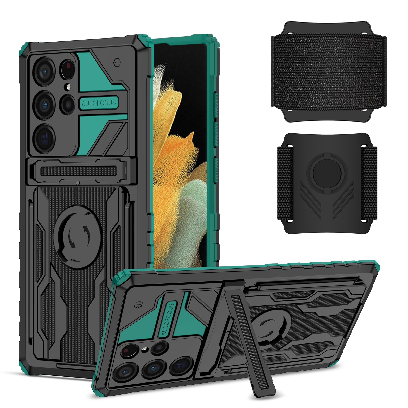 For Samsung Galaxy S22 Ultra 5G Armor Wristband Phone Case(Deep Green) For Samsung Galaxy S22 Ultra 5G Armor Wristband Phone Case(Deep Green)