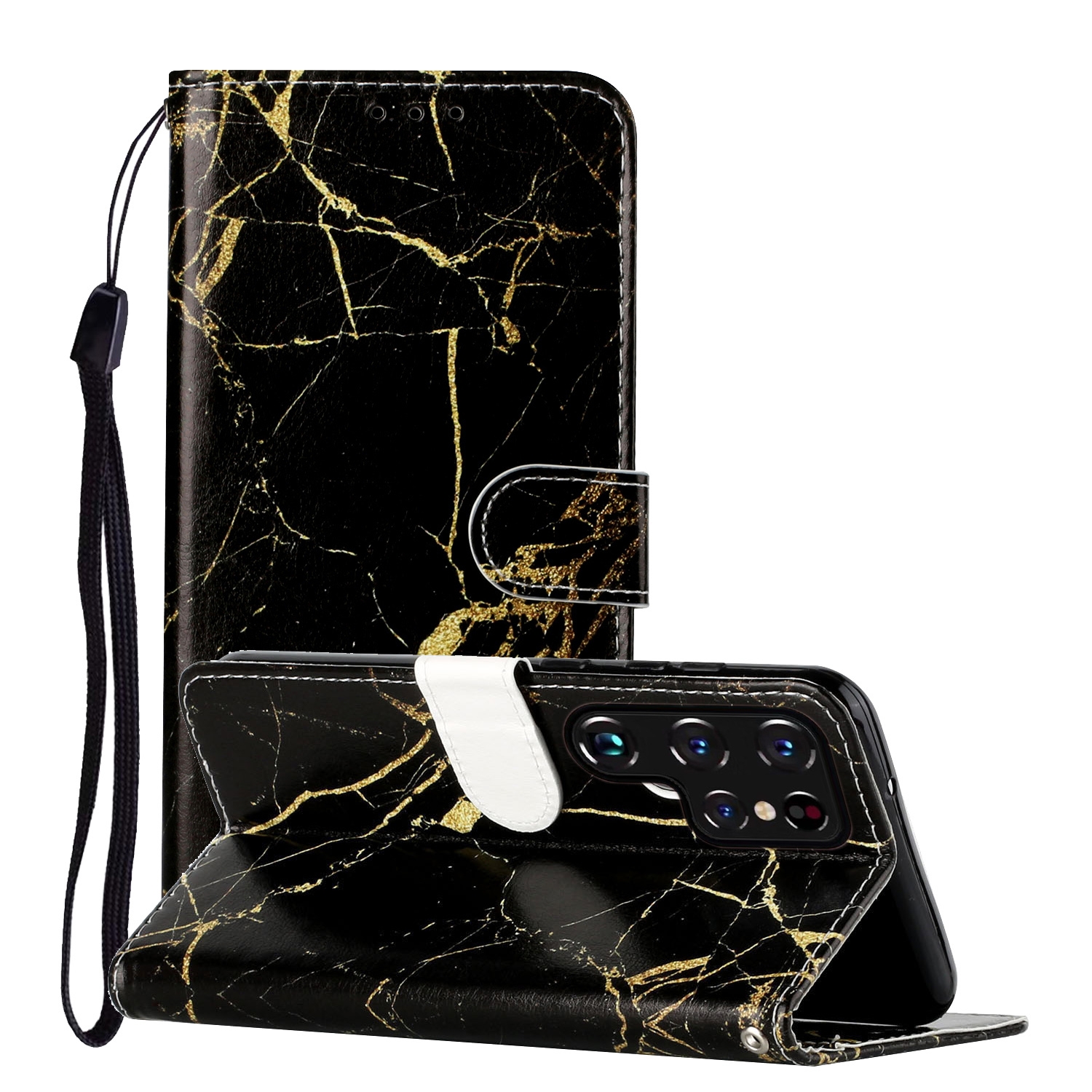 For Samsung Galaxy S22 Ultra 5G Colored Drawing Marble Pattern PU Leather Phone Case(Black Gold Marble) For Samsung Galaxy S22 Ultra 5G Colored Drawing Marble Pattern PU Leather Phone Case(Black Gold Marble)