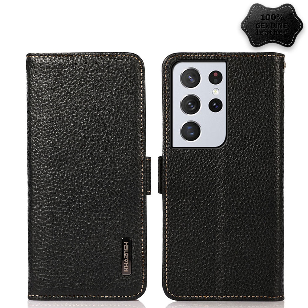 For Samsung Galaxy S21 Ultra 5G KHAZNEH Side-Magnetic Litchi Genuine Leather RFID Phone Case(Black) For Samsung Galaxy S21 Ultra 5G KHAZNEH Side-Magnetic Litchi Genuine Leather RFID Phone Case(Black)