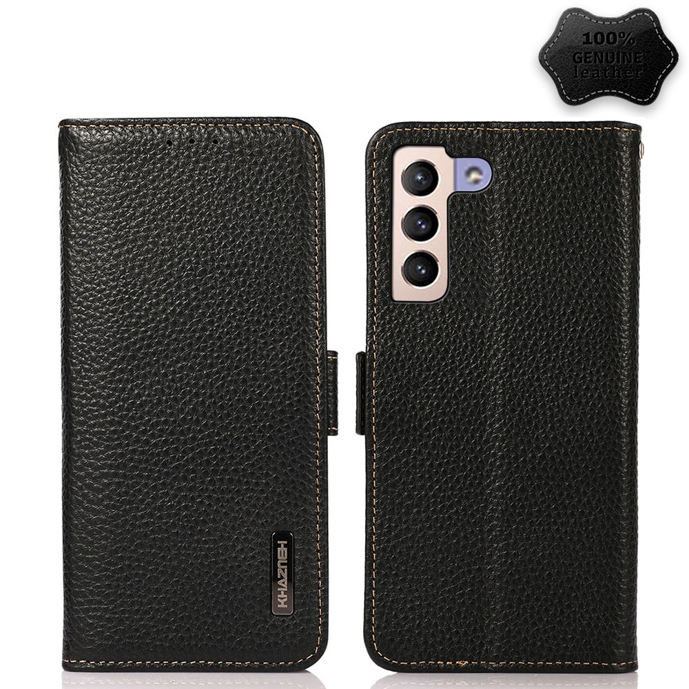 For Samsung Galaxy S22 5G KHAZNEH Side-Magnetic Litchi Genuine Leather RFID Phone Case(Black) For Samsung Galaxy S22 5G KHAZNEH Side-Magnetic Litchi Genuine Leather RFID Phone Case(Black)