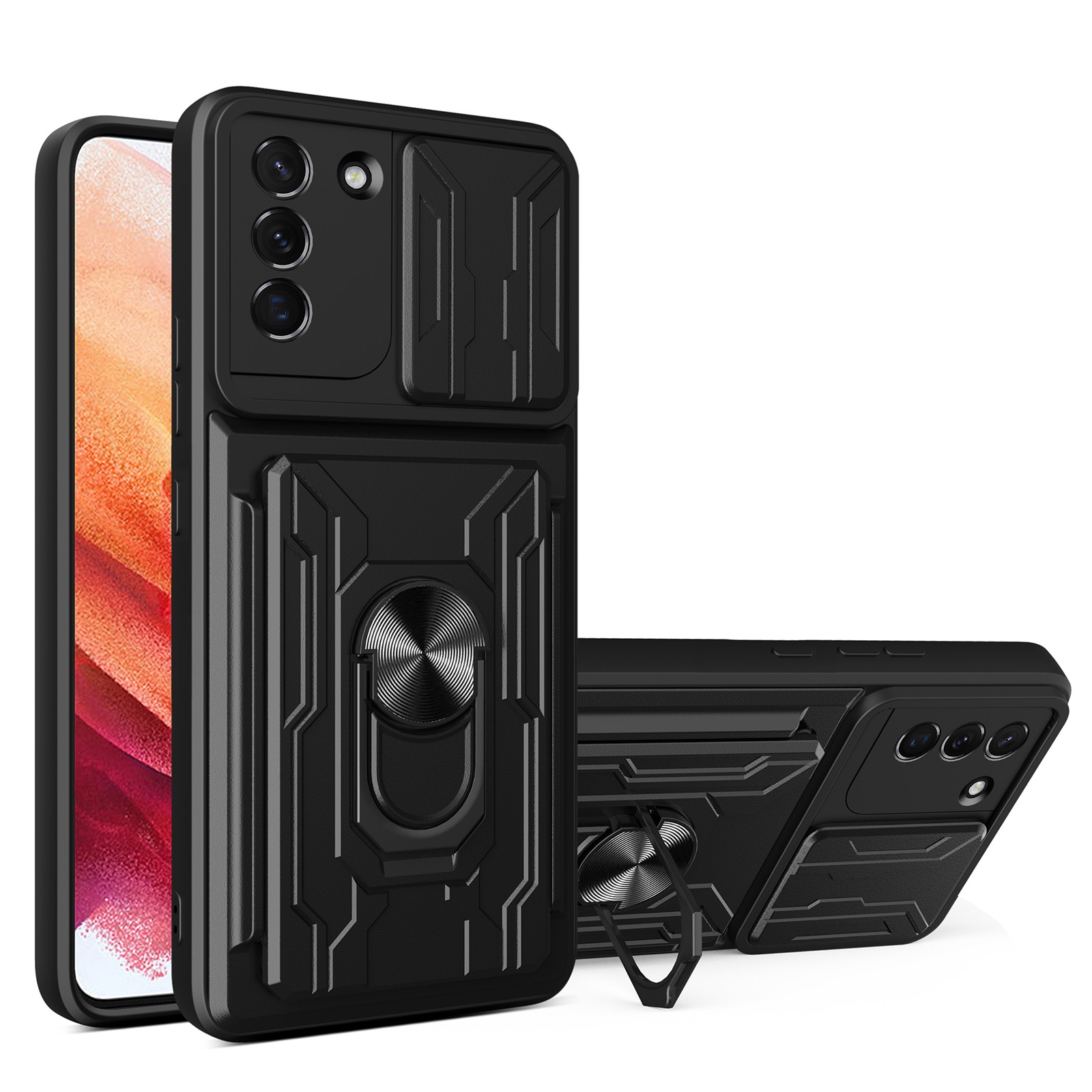 For Samsung Galaxy S21 5G Sliding Camshield Card Phone Case(Black) For Samsung Galaxy S21 5G Sliding Camshield Card Phone Case(Black)