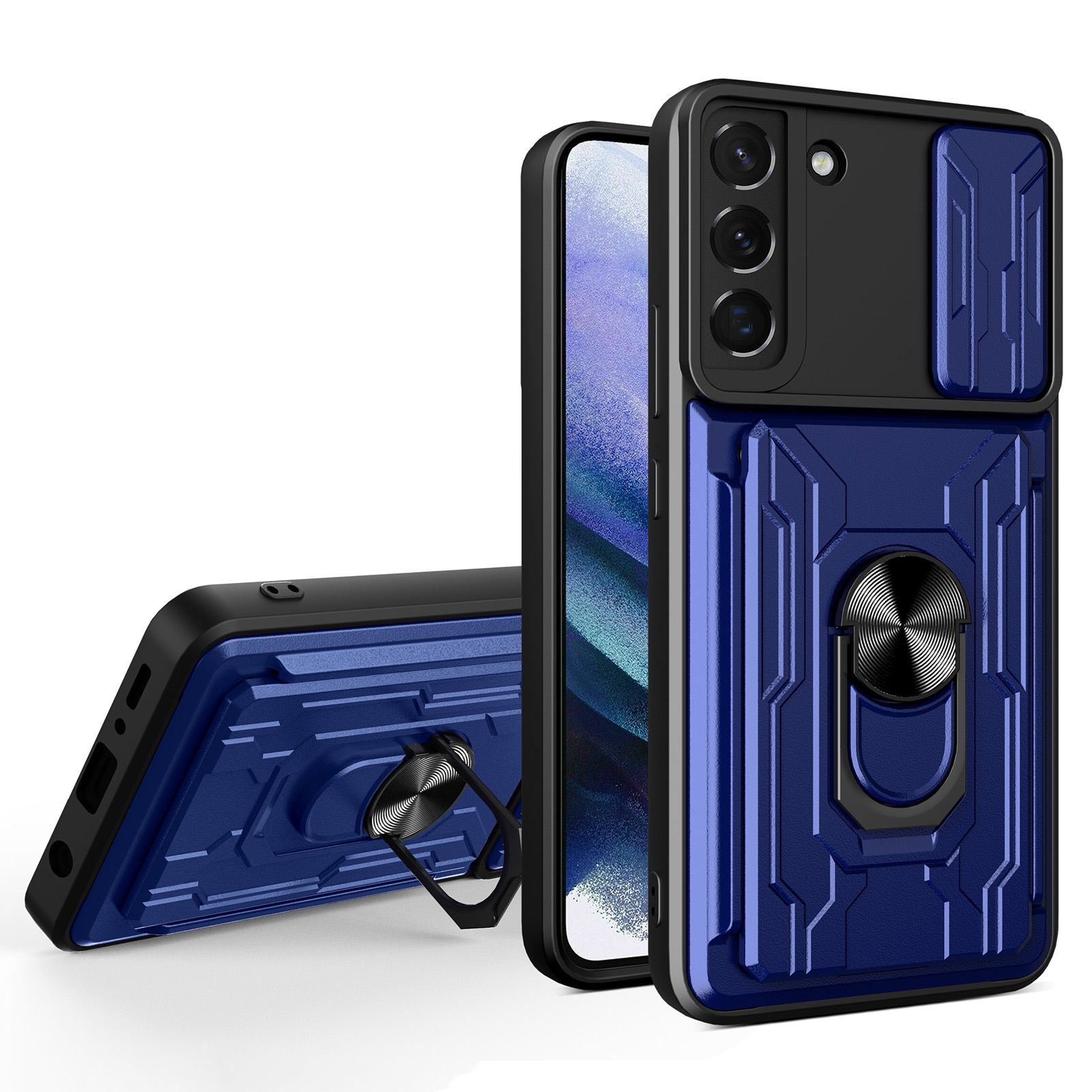 For Samsung Galaxy S22 5G Sliding Camshield Card Phone Case(Blue) For Samsung Galaxy S22 5G Sliding Camshield Card Phone Case(Blue)