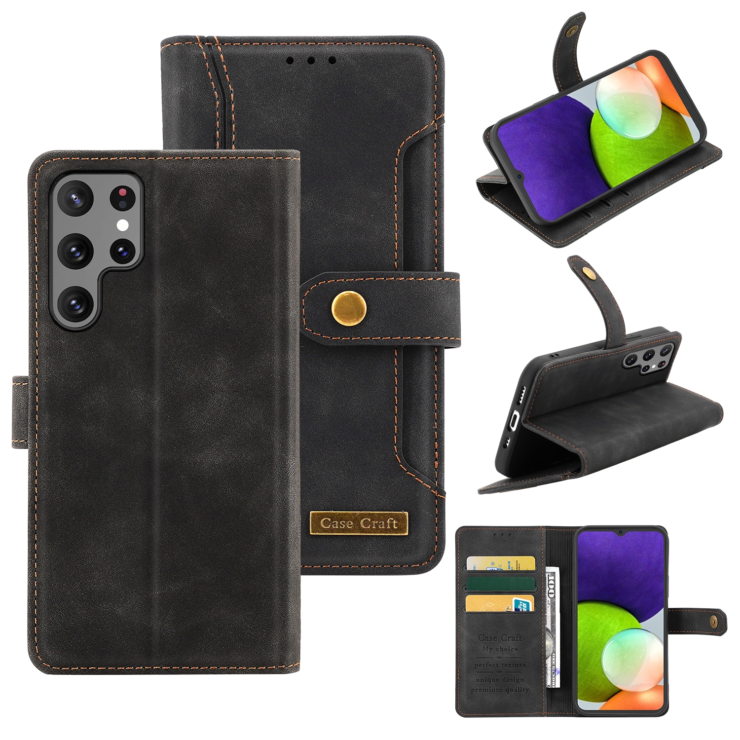 For Samsung Galaxy S22 Ultra 5G Copper Buckle Leather Phone Case(Black) For Samsung Galaxy S22 Ultra 5G Copper Buckle Leather Phone Case(Black)