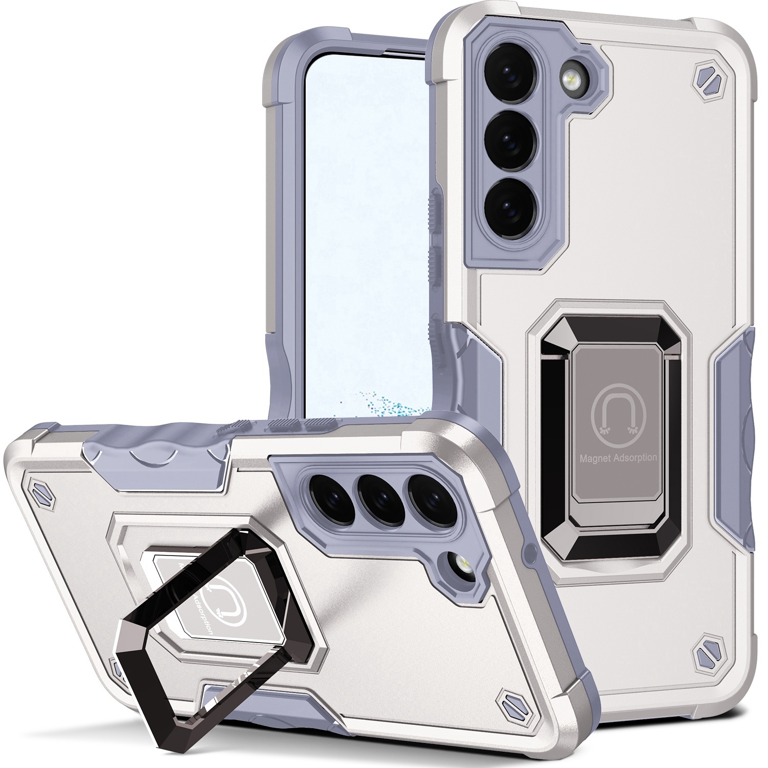 For Samsung Galaxy S22+ 5G Ring Holder Non-slip Armor Phone Case(White) For Samsung Galaxy S22+ 5G Ring Holder Non-slip Armor Phone Case(White)