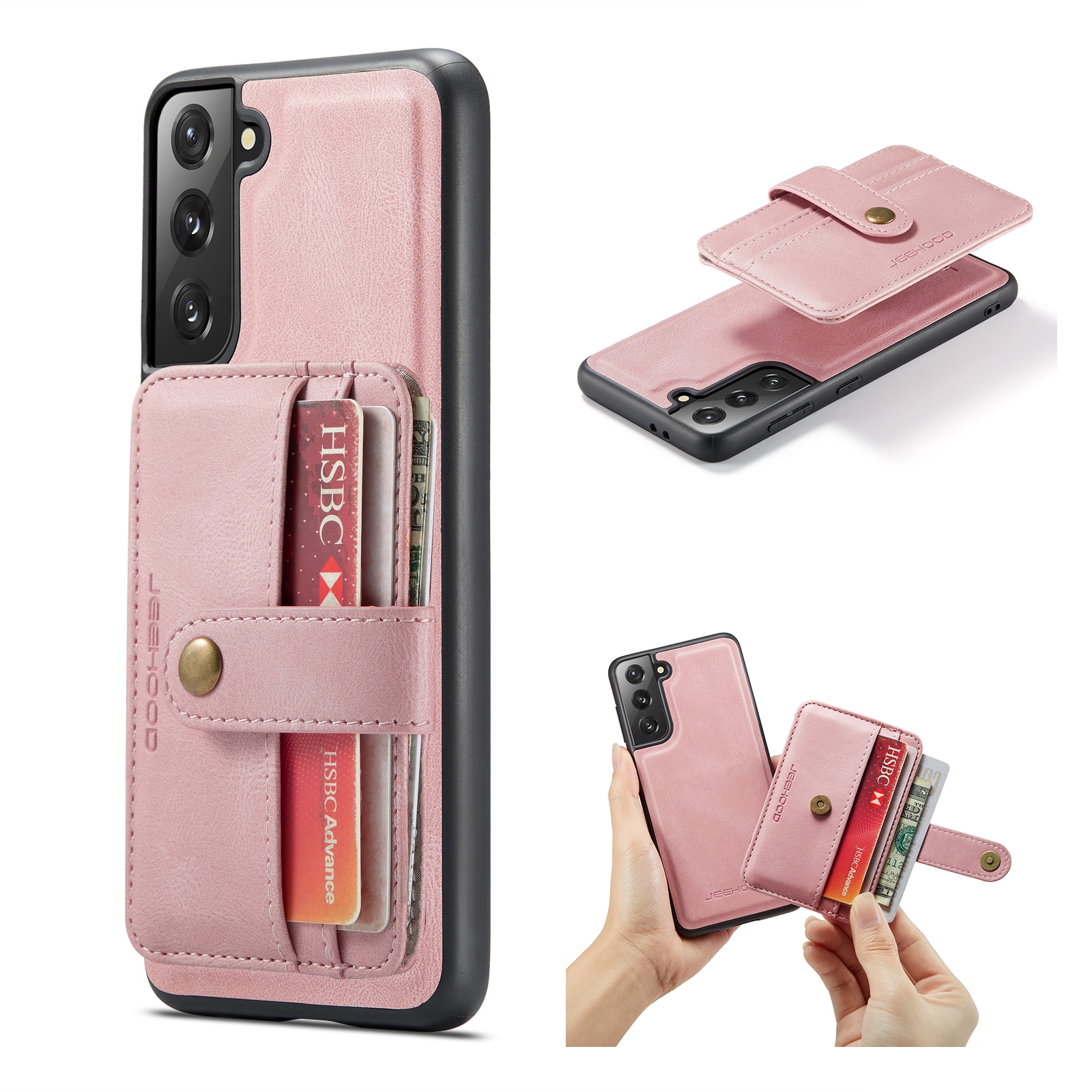 For Samsung Galaxy S22 5G JEEHOOD RFID Blocking Anti-Theft Magnetic PU + TPU Phone Case(Pink) For Samsung Galaxy S22 5G JEEHOOD RFID Blocking Anti-Theft Magnetic PU + TPU Phone Case(Pink)