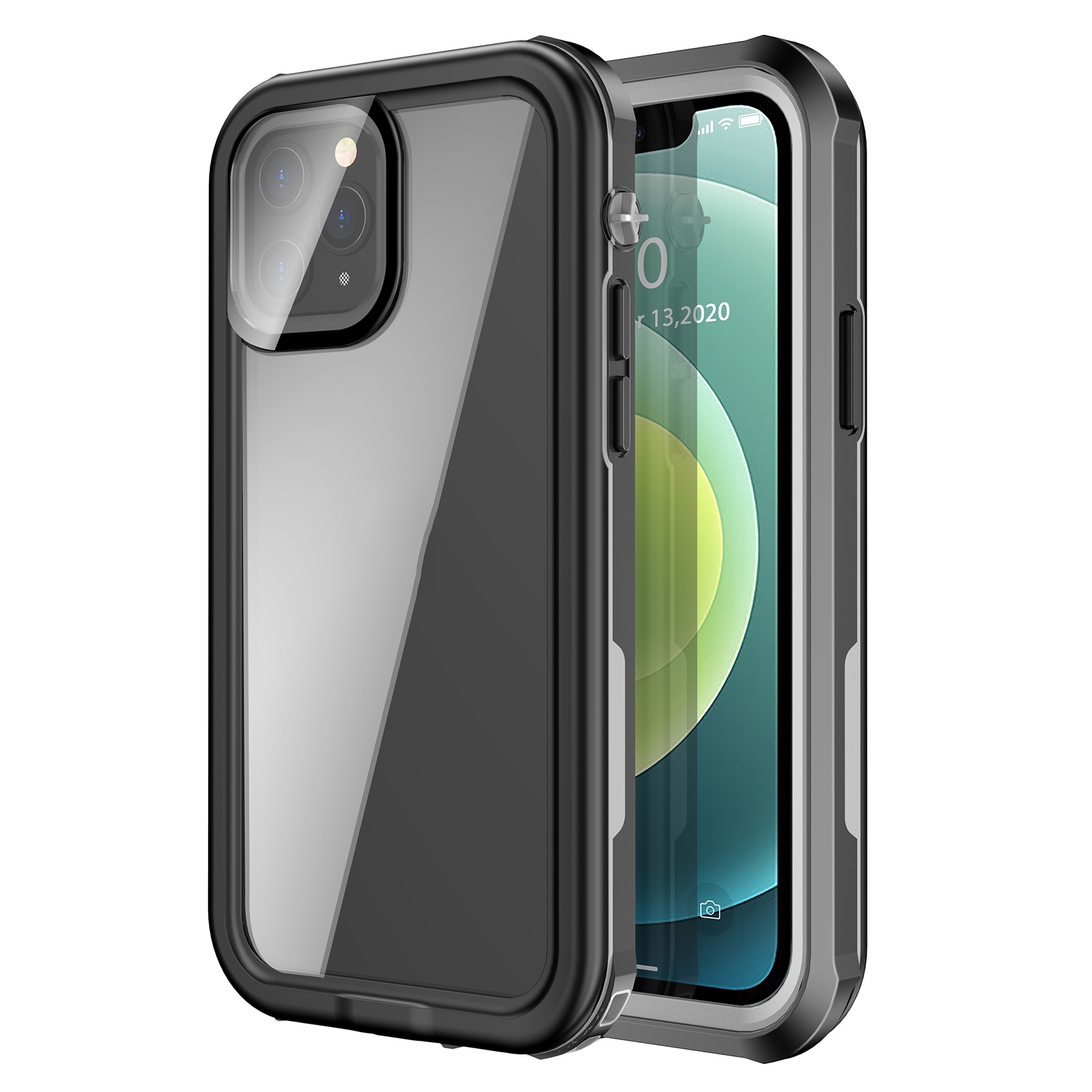 For iPhone 12 Waterproof Full Coverage PC + TPU Phone Case(Black) For iPhone 12 Waterproof Full Coverage PC + TPU Phone Case(Black)
