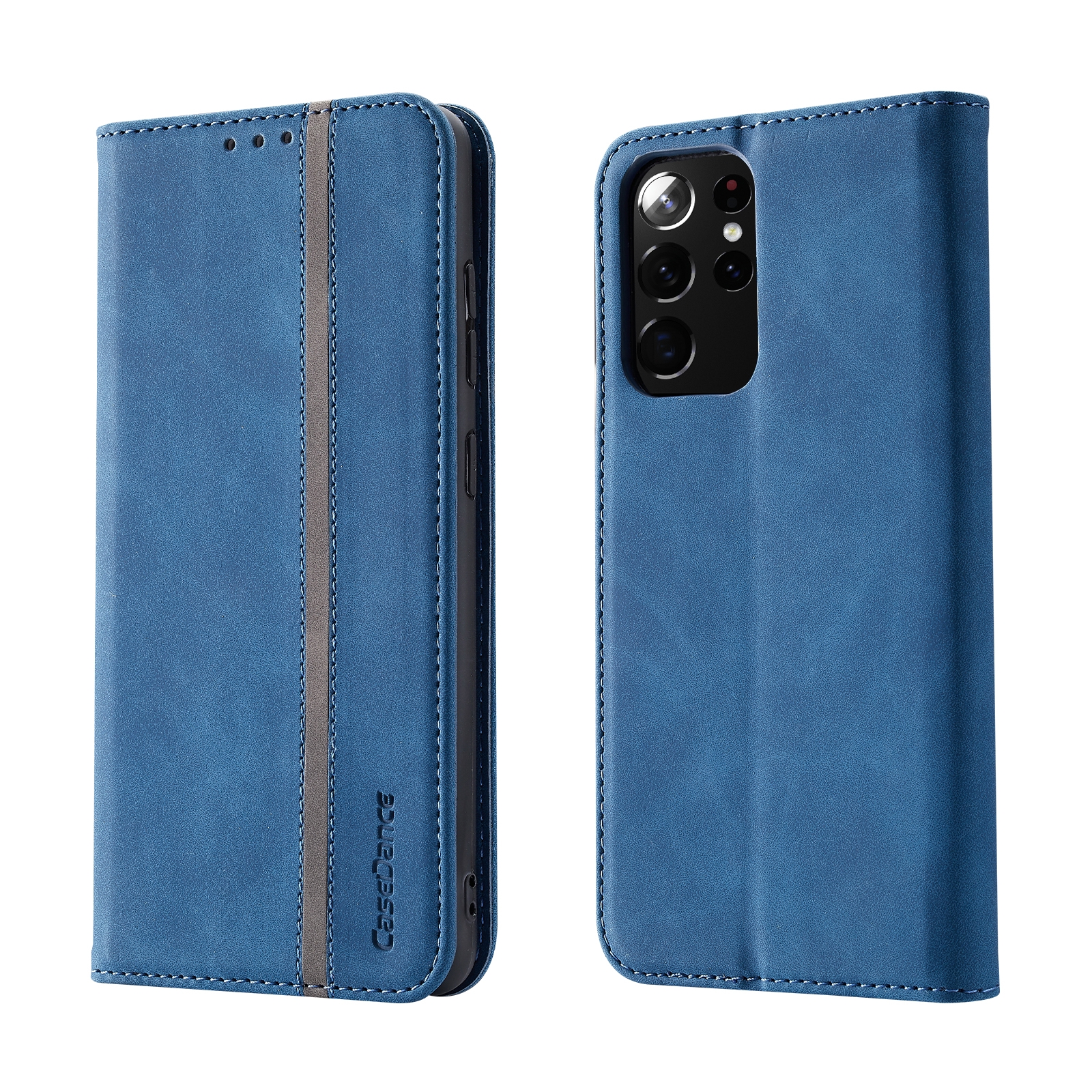 For Samsung Galaxy S21 Ultra 5G Splicing Skin Feel Magnetic Leather Phone Case(Blue) For Samsung Galaxy S21 Ultra 5G Splicing Skin Feel Magnetic Leather Phone Case(Blue)