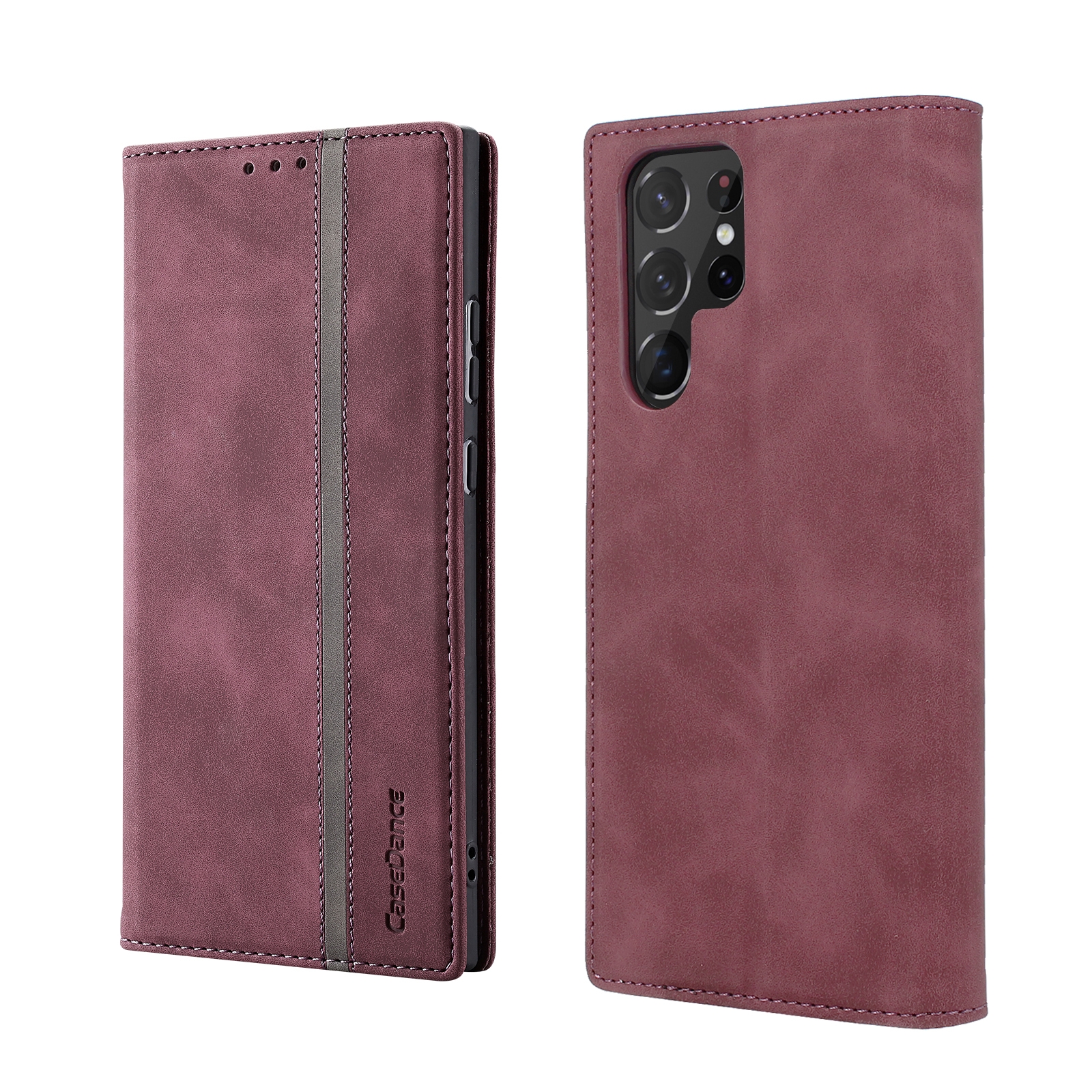 For Samsung Galaxy S22 Ultra 5G Splicing Skin Feel Magnetic Leather Phone Case(Wine Red) For Samsung Galaxy S22 Ultra 5G Splicing Skin Feel Magnetic Leather Phone Case(Wine Red)