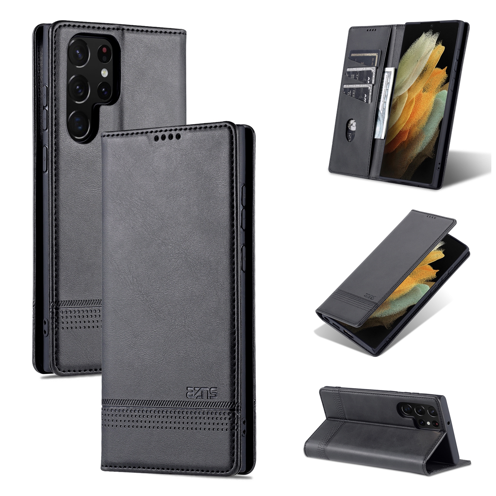 For Samsung Galaxy S22 Ultra 5G AZNS Magnetic Calf Texture Horizontal Flip Leather Phone Case(Black) For Samsung Galaxy S22 Ultra 5G AZNS Magnetic Calf Texture Horizontal Flip Leather Phone Case(Black)