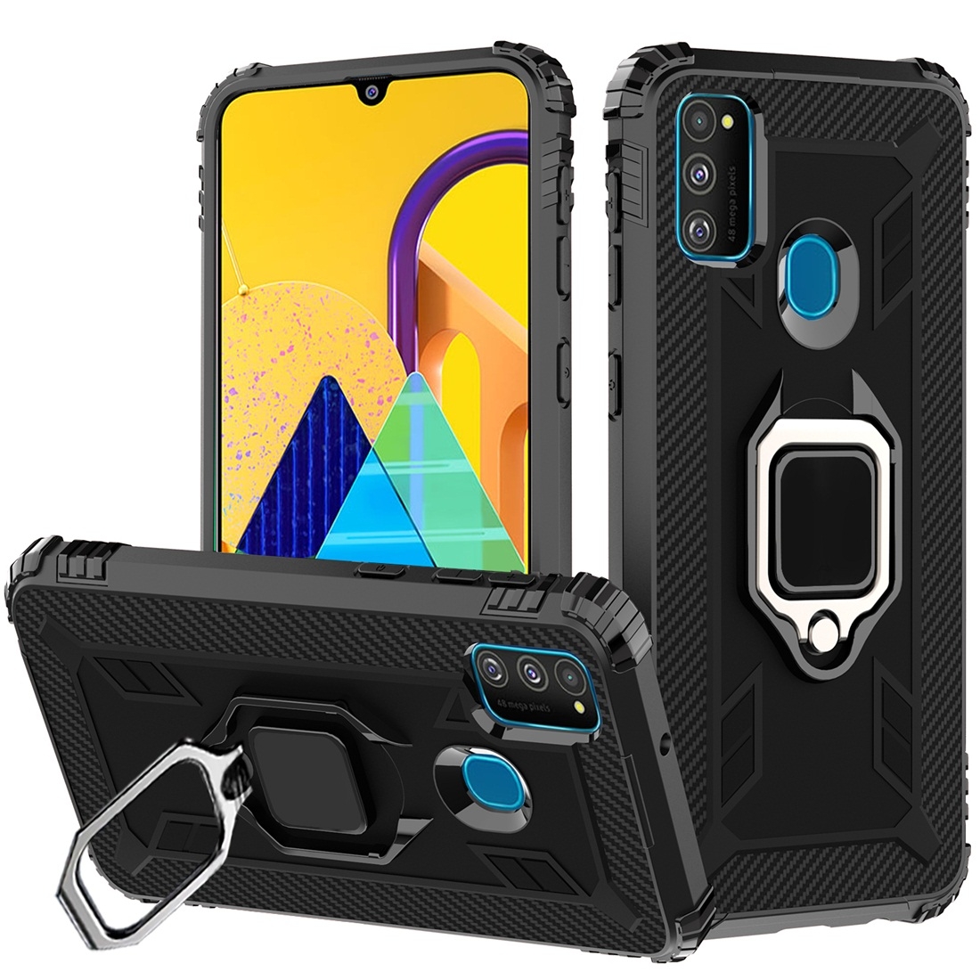 For Galaxy M30s Carbon Fiber Protective Case with 360 Degree Rotating Ring Holder(Black) For Galaxy M30s Carbon Fiber Protective Case with 360 Degree Rotating Ring Holder(Black)