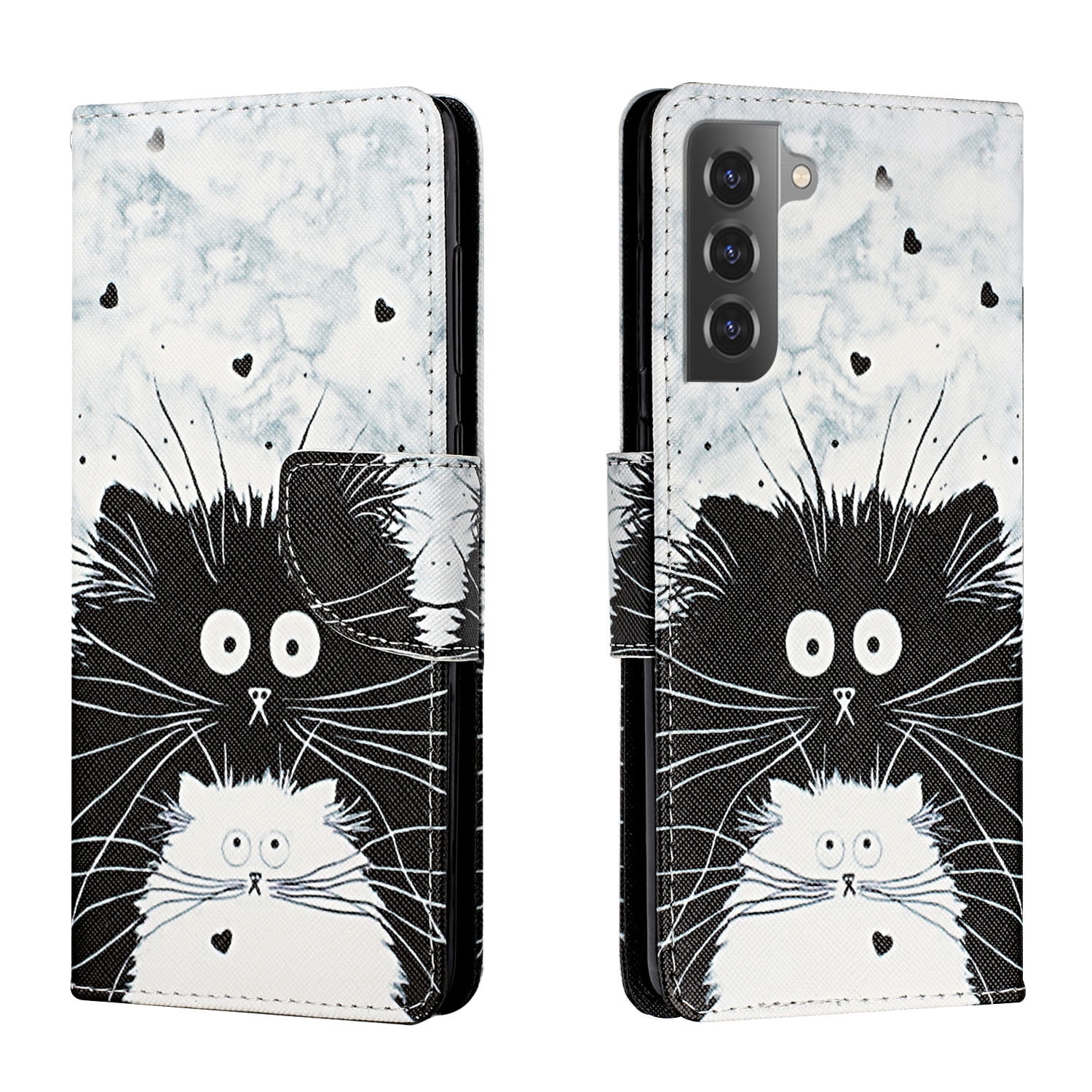 For Samsung Galaxy S22+ 5G Colored Drawing Leather Phone Case(Black White Cat) For Samsung Galaxy S22+ 5G Colored Drawing Leather Phone Case(Black White Cat)